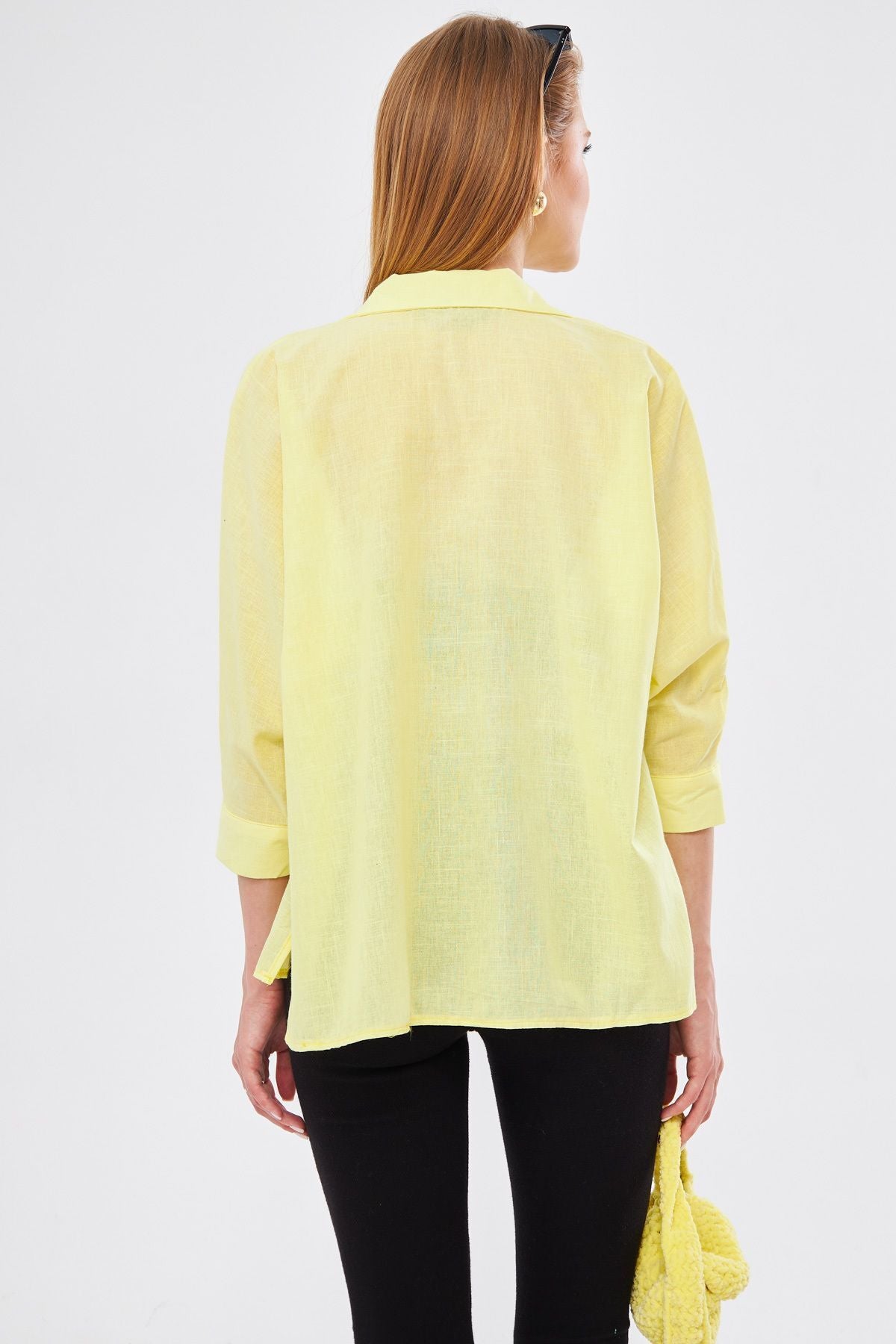 Female Yellow Pockets Shabby Linen Shirt ARM-21Y001035