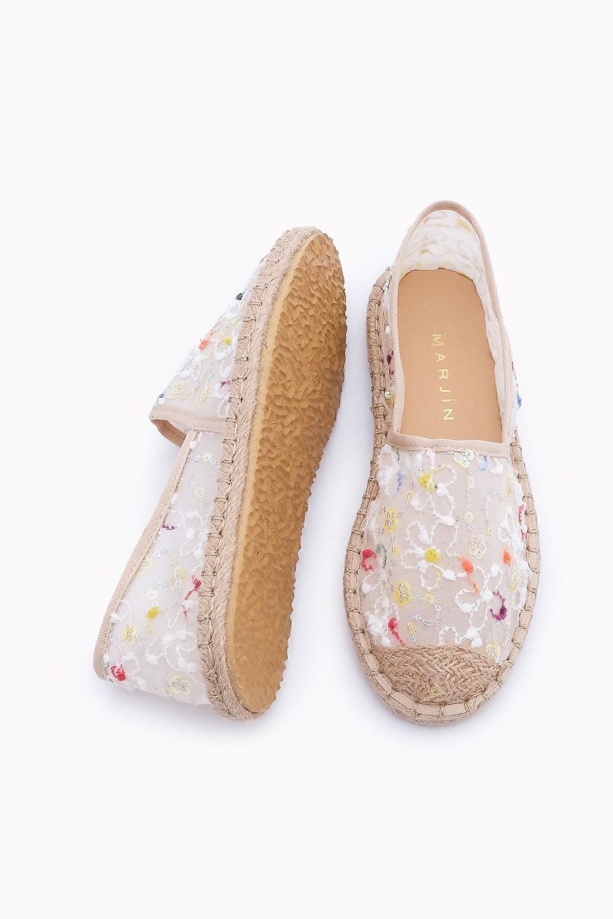 Female Flower Flower Embroidered Jute Espadril Babet Tiras White