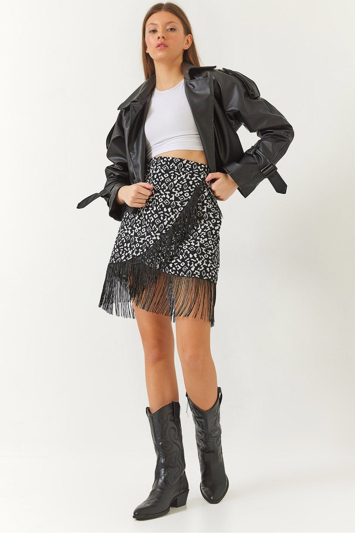 Women's Wrap Detailed Patterned Tassel Skirt DE380038 60261432