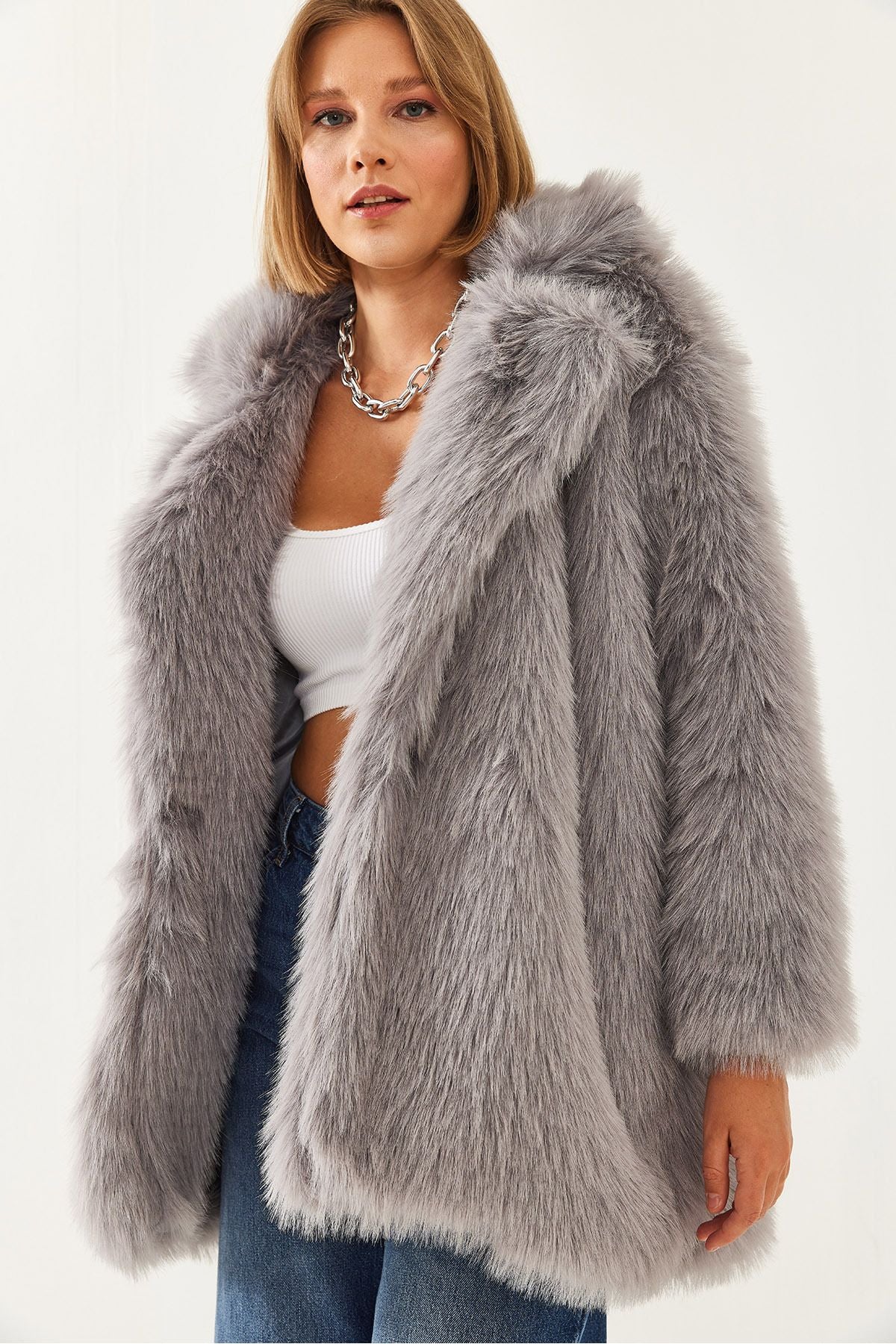 Women's Premium Artificial Long Fur Jacket 2461 60251923