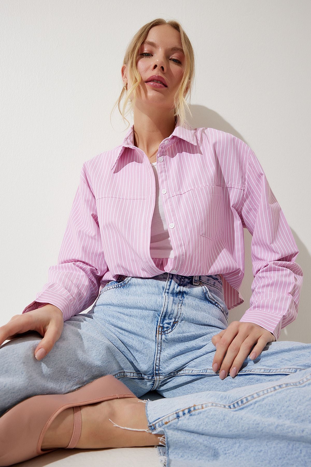 Female Pink Blouse Detail Crop Shirt RG00022