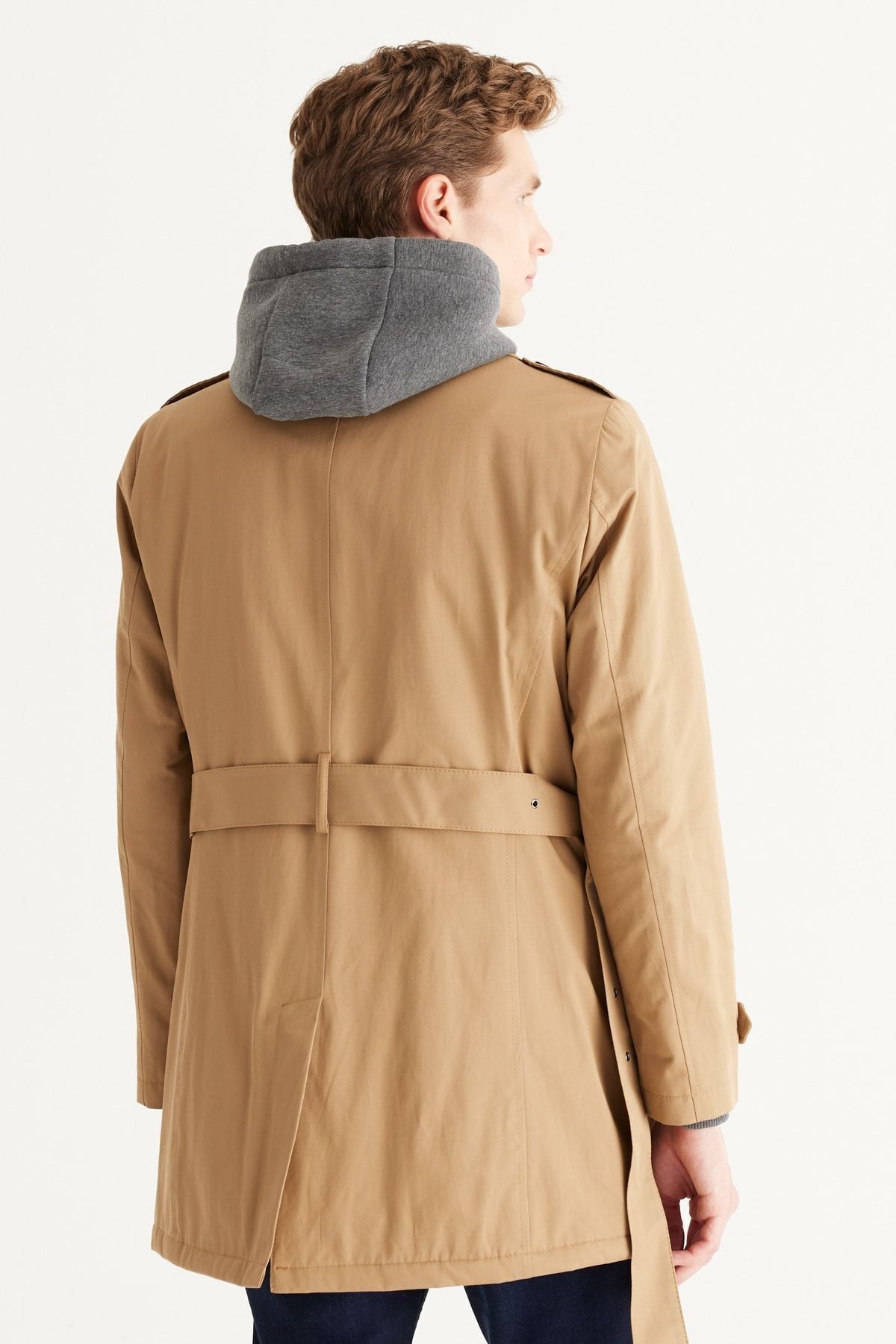 Men's beige standard fit normal cut shirt shirt collar cotton trench coat