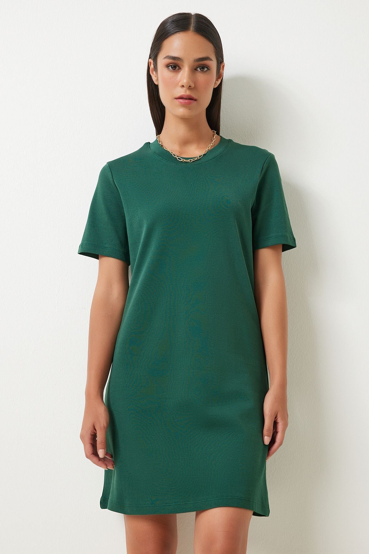 Female emerald green bike collar knit dress OW00026