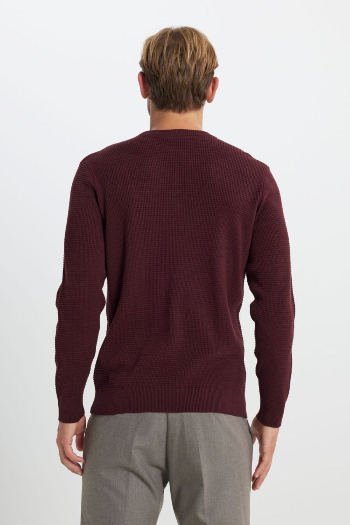 Cotton Standard Fit Normal Cut Cycling Cycling Honeycomb textured knitwear burgundy sweater