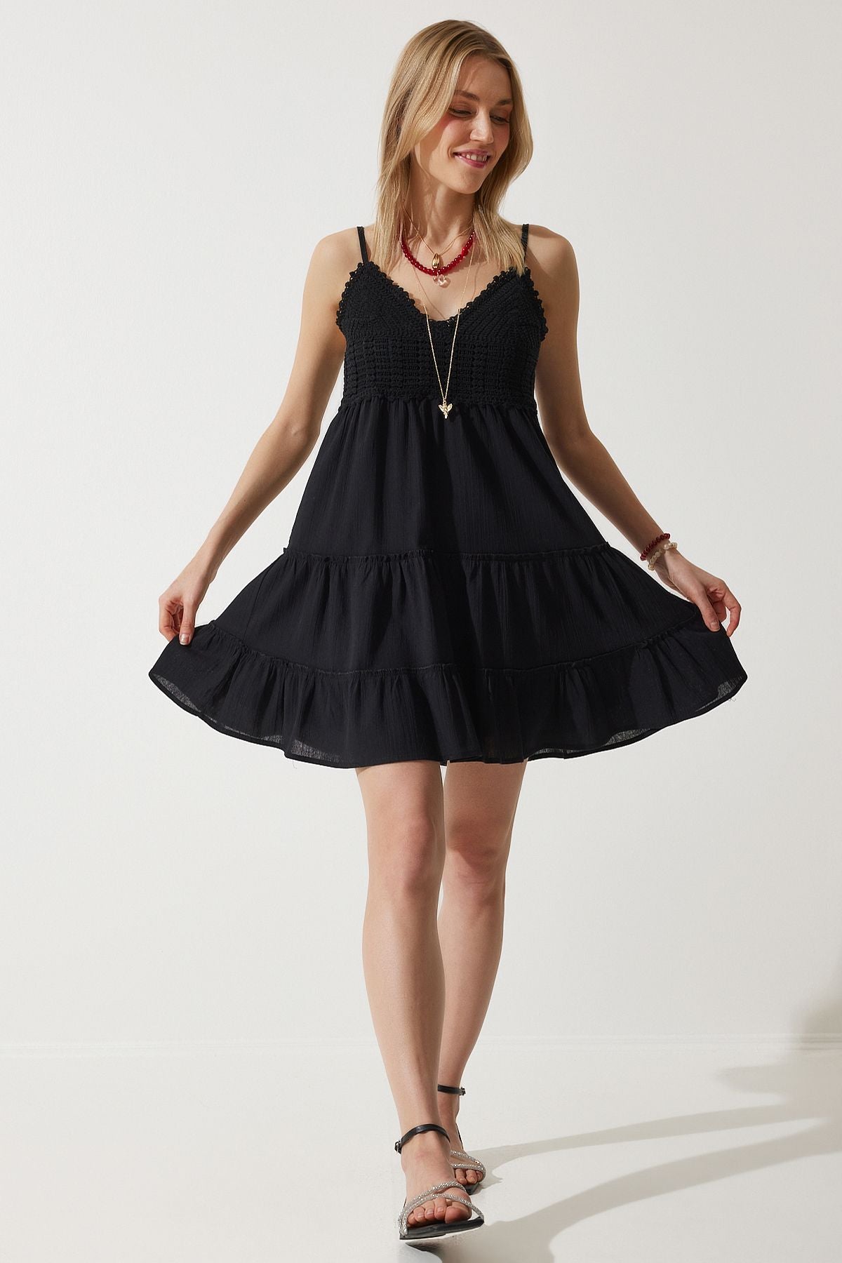 Female Black Hanger Summer Mini Clash Dress RV00192
