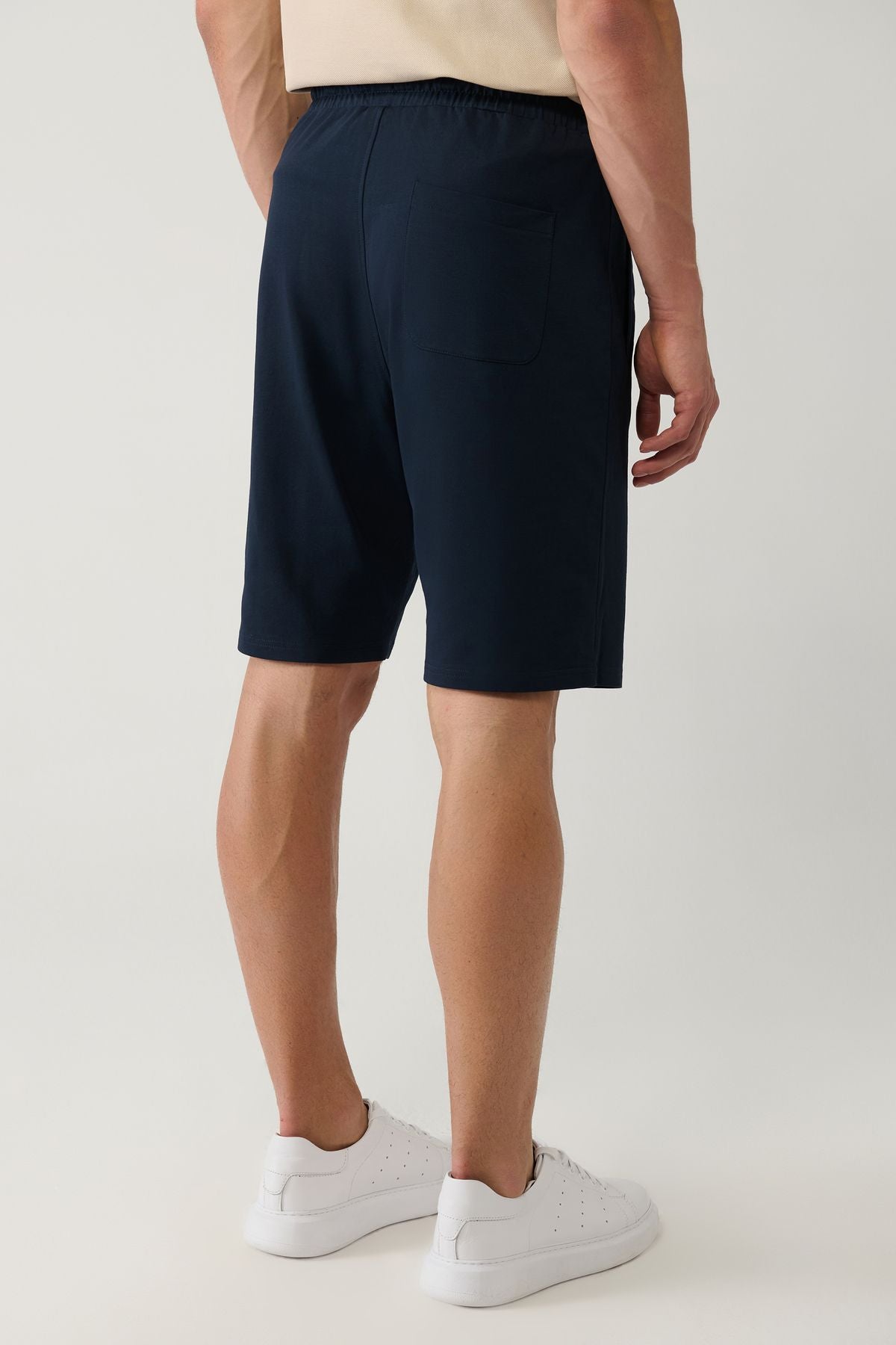 Men's navy blue side pocket knitted cotton 2 IP daily shorts E003602