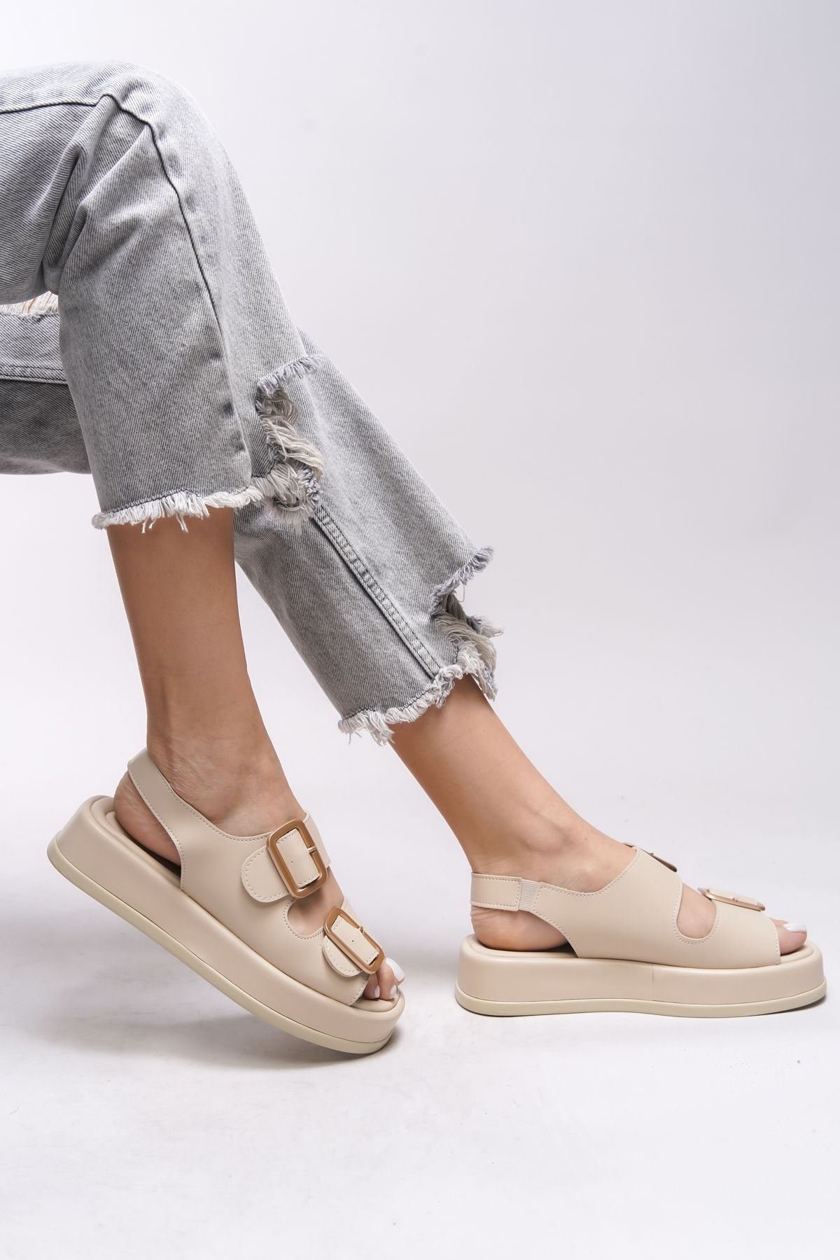 Ghinrada Female Double Tokalı Sandals 0012793 beige Skin