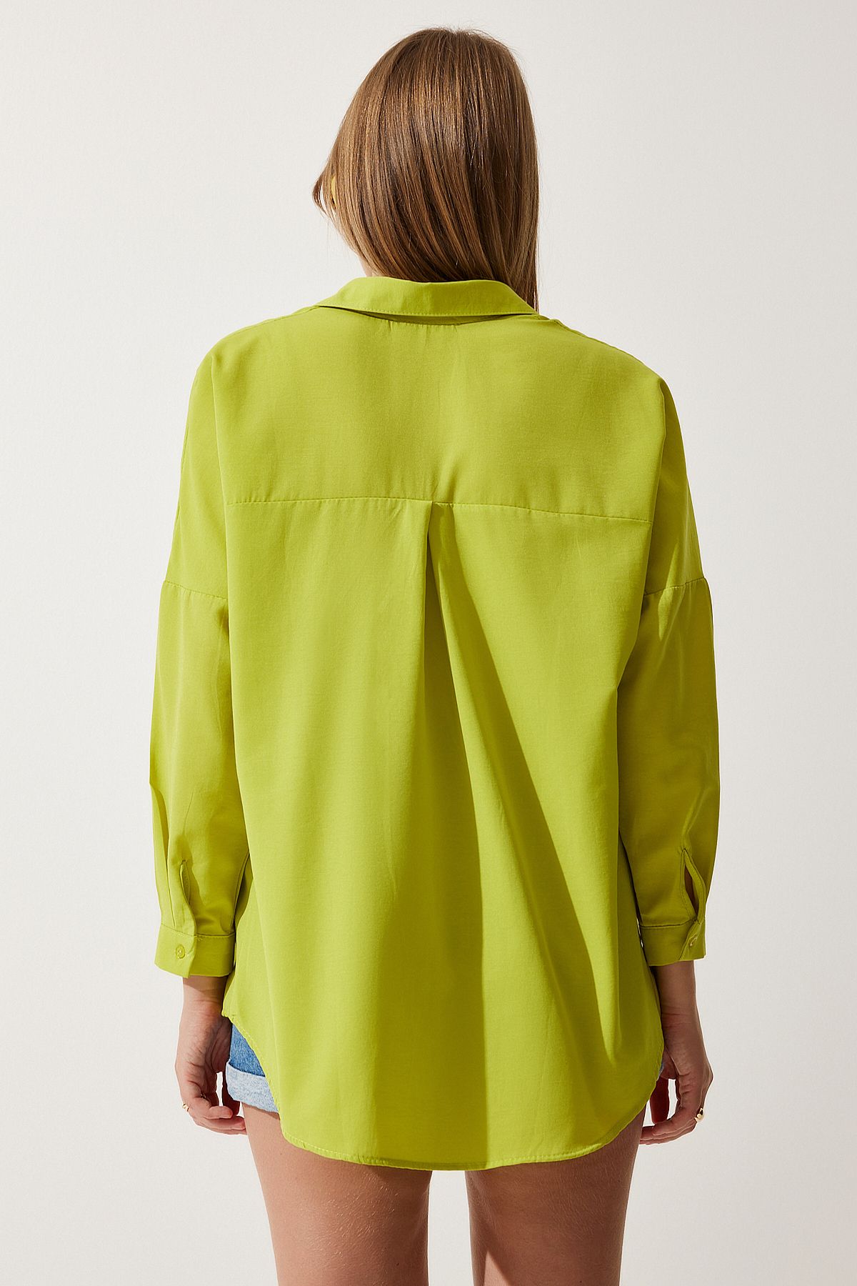 Female Fat Green Oversize Long Basic Shirt DD00842