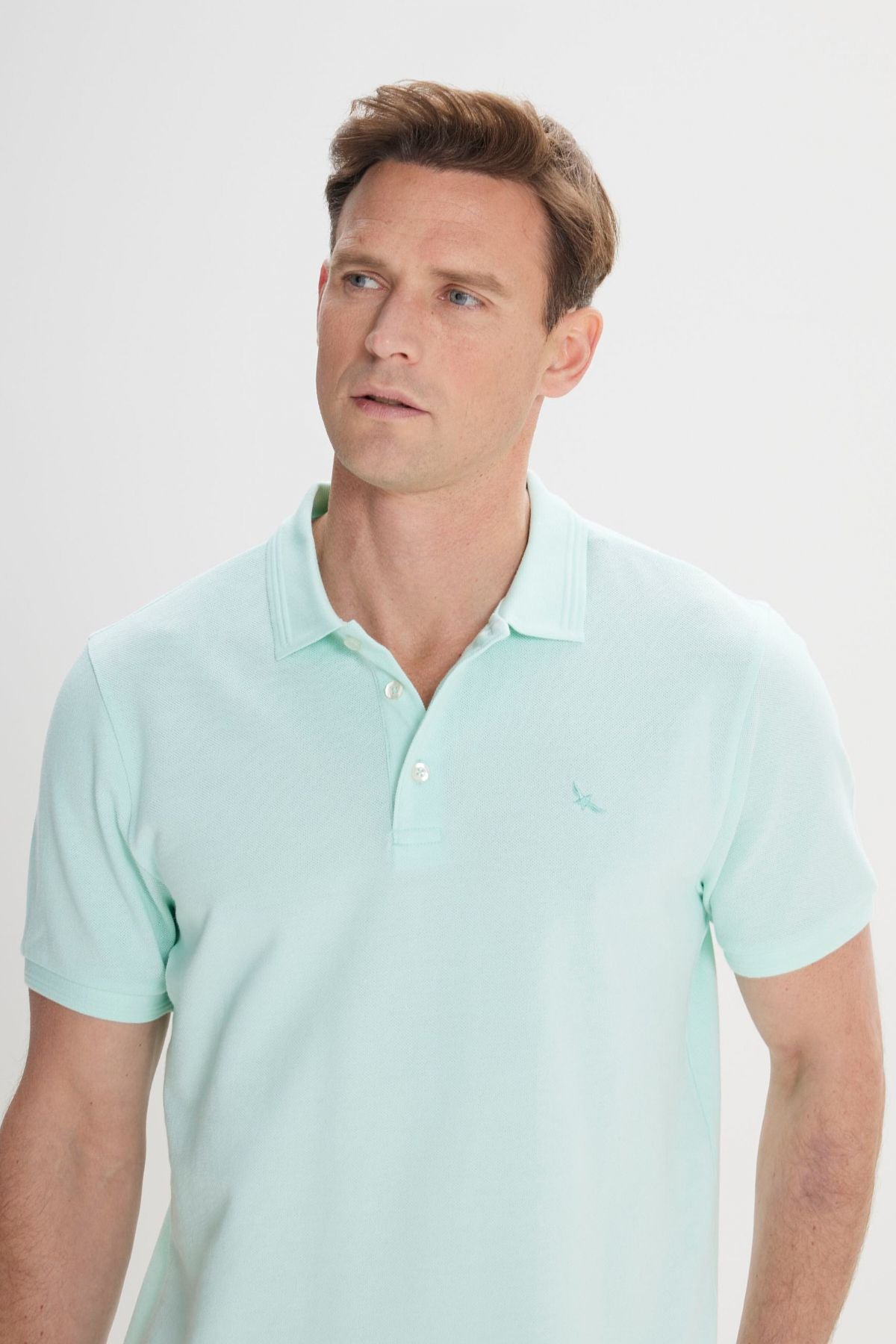 Men's Mint Slim Fit Night Cut Polo Yaka 100 %Cotton Short Sleeve T -shirt