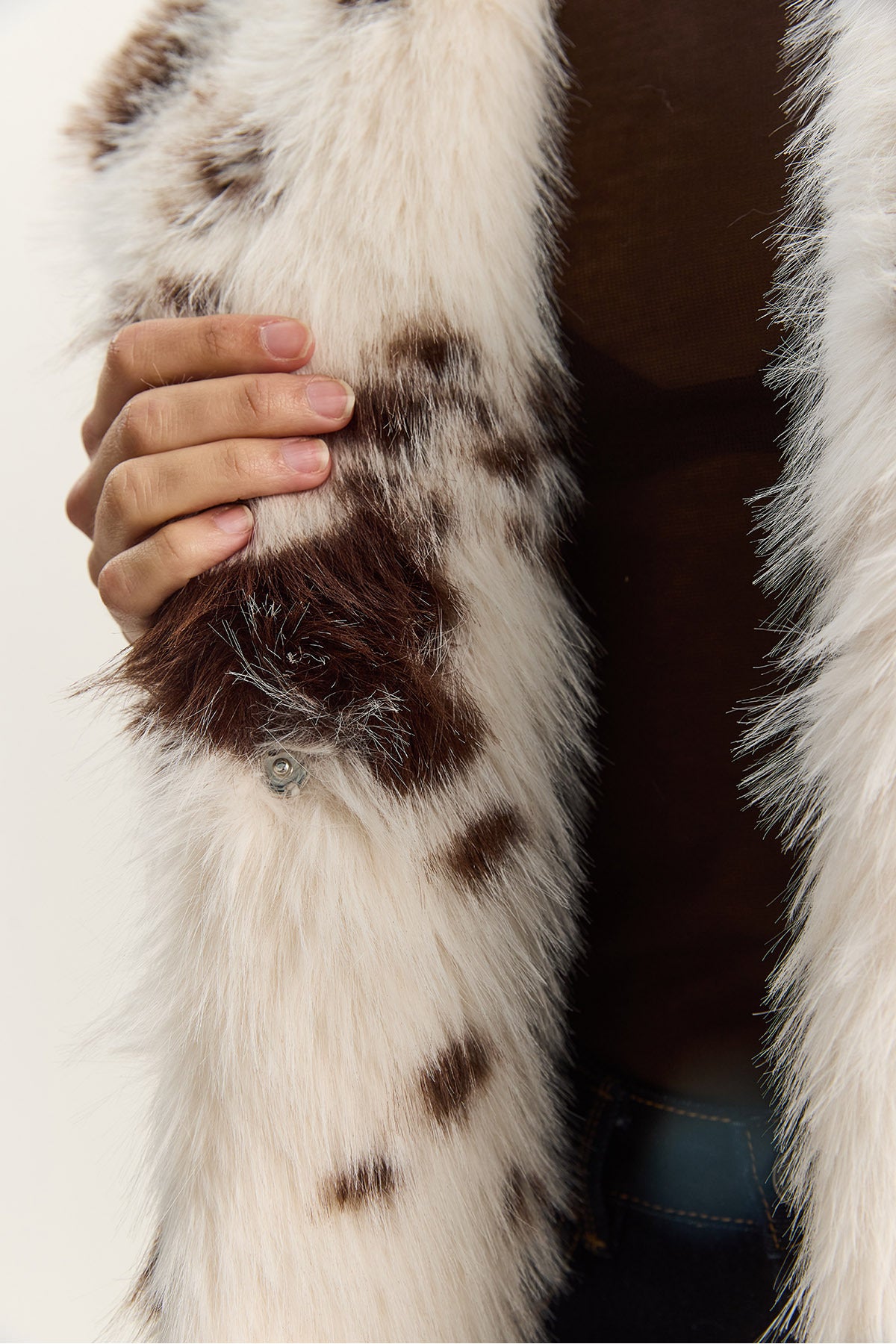 Women's Cow Pattern Lined Faux Fur Jacket 3489 60283866