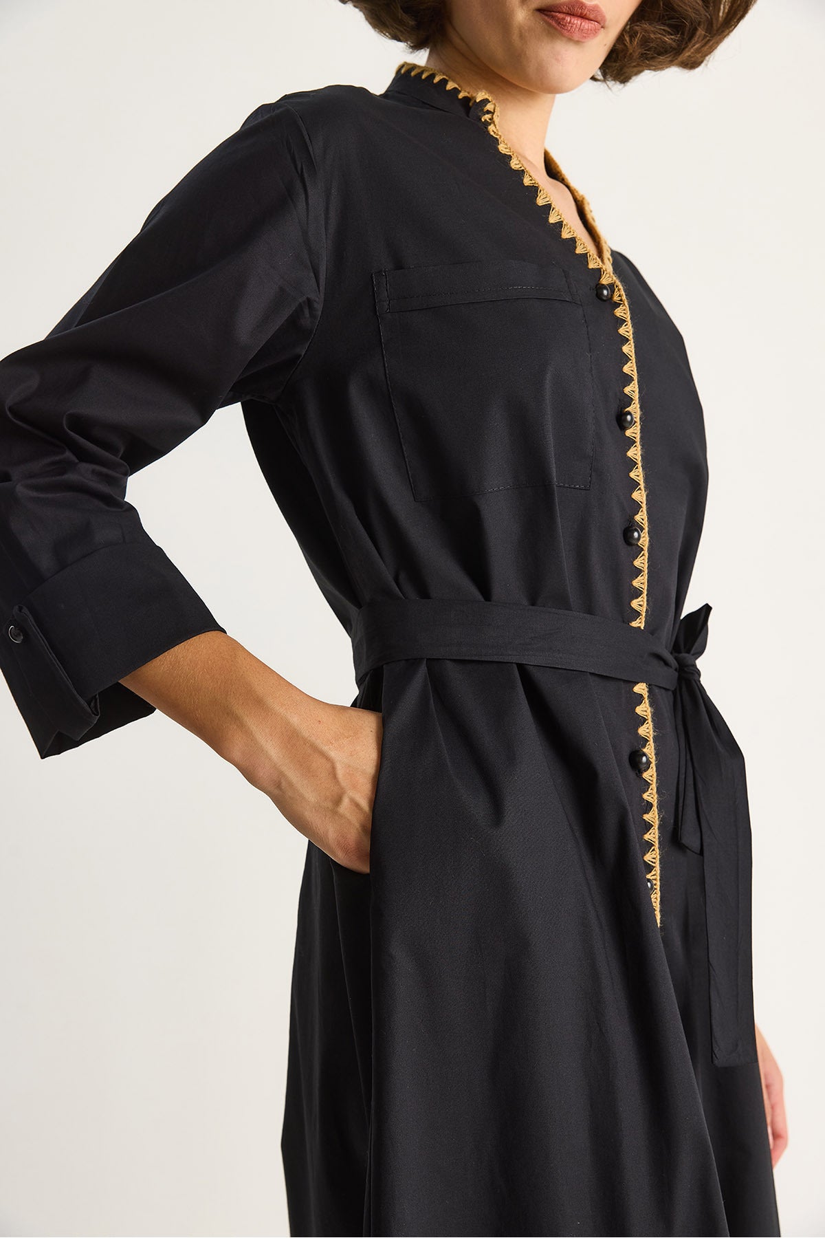 Women's Collar Collar Long Dress with Pocket Detail 60284070