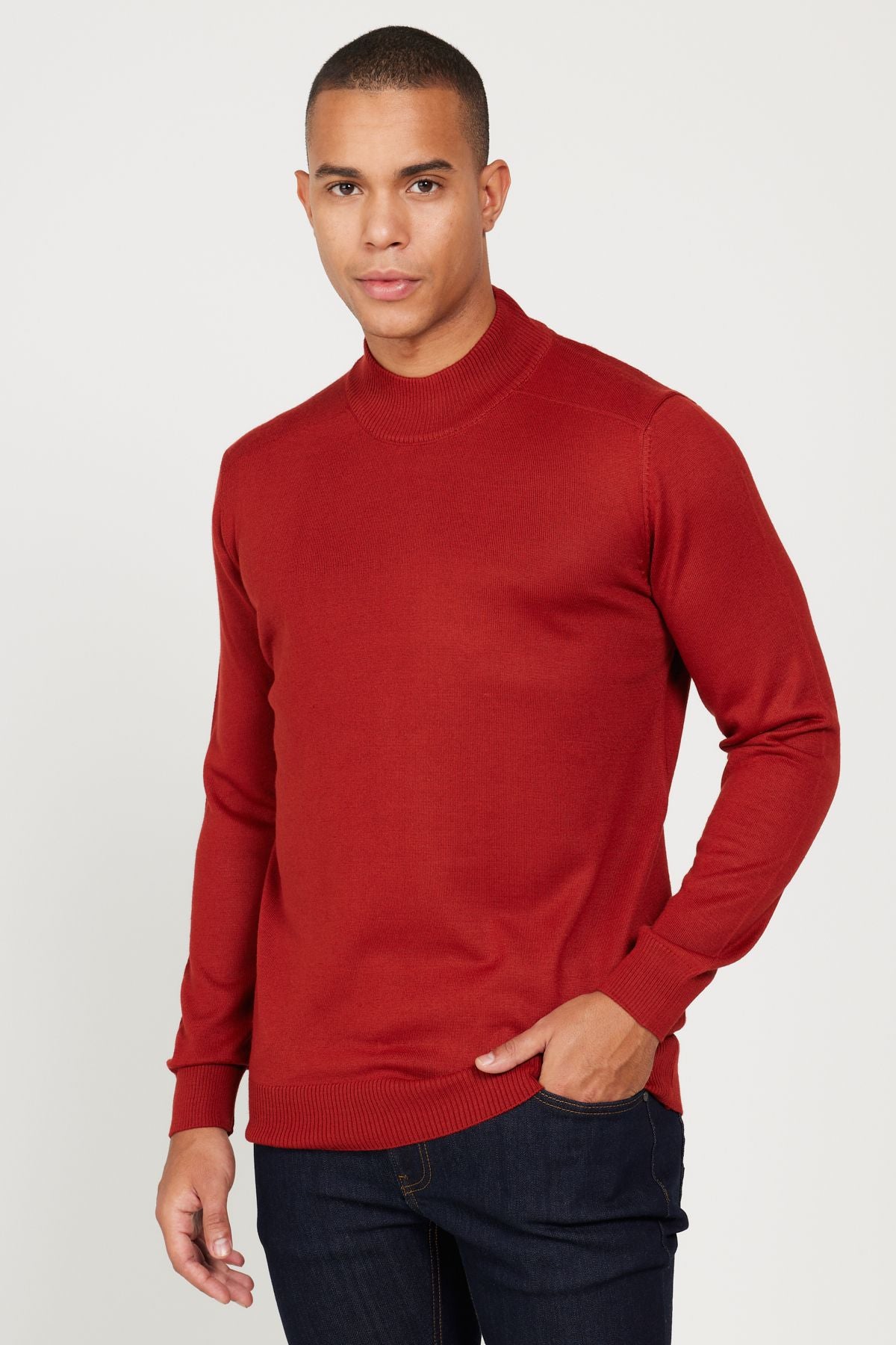 Men's Tile Standard Fit Normal Cut HALF FISHER YAKA KNIT