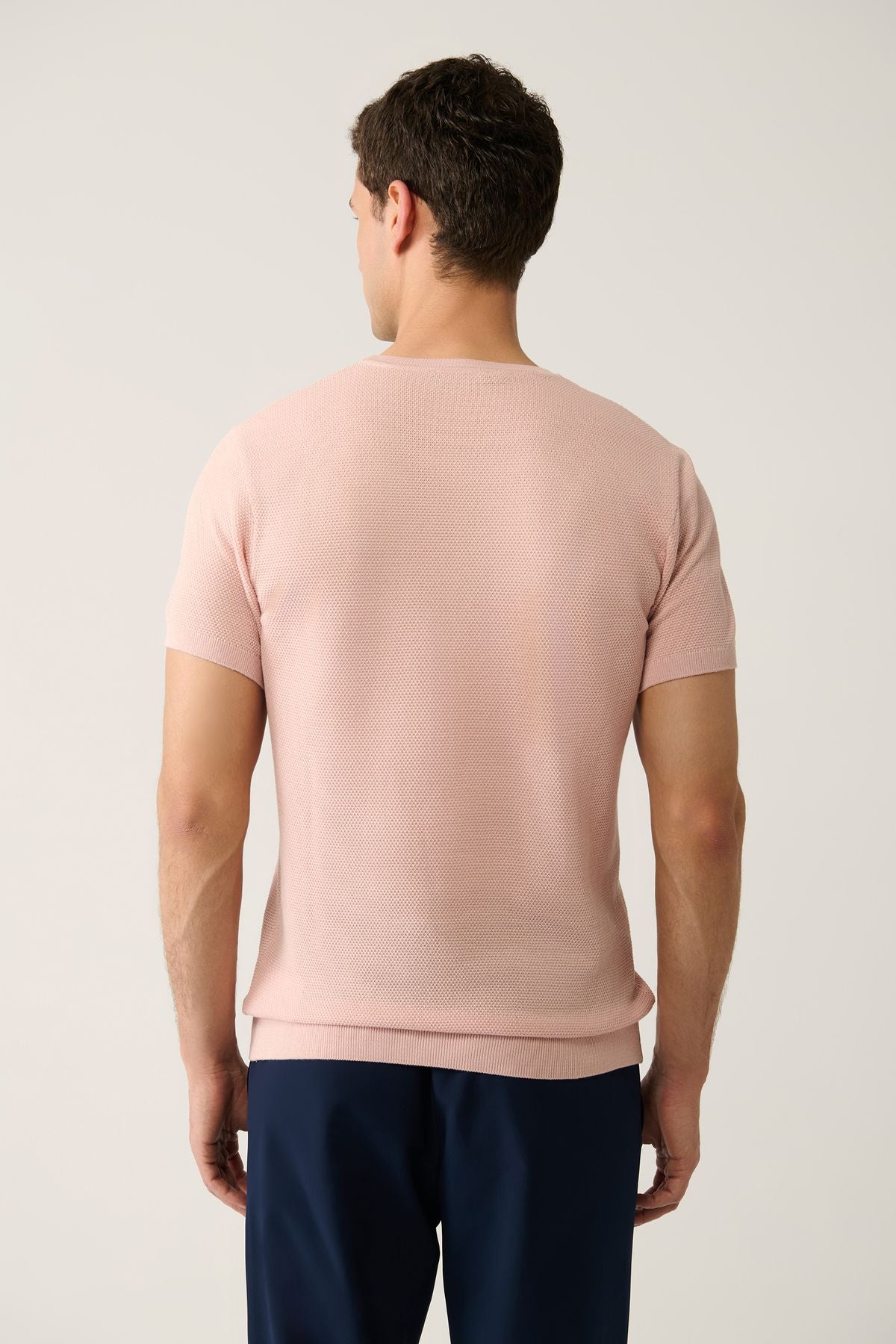 Men's powder knitwear t-shirt bike collar textured cotton regular fit E005027