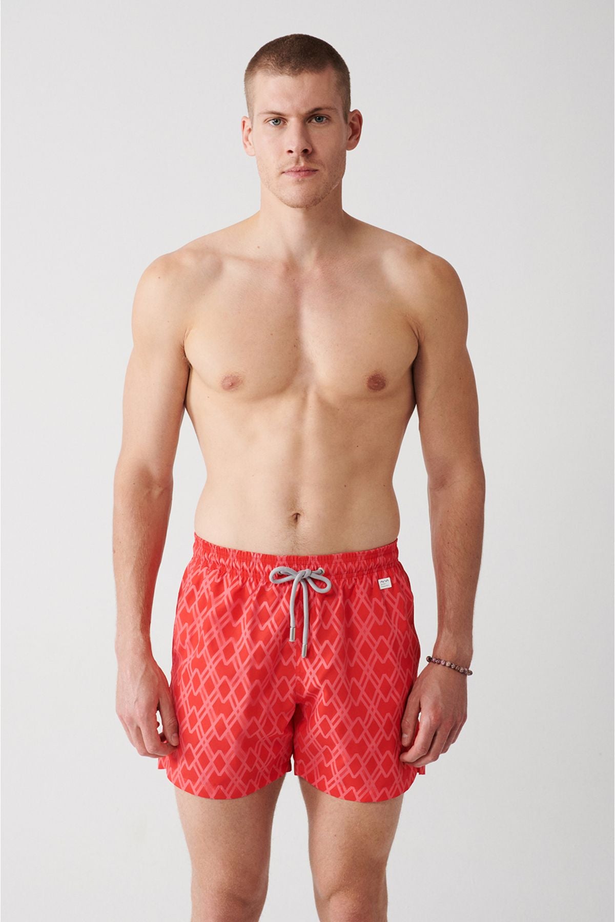 Red fast -drying Geometric Printed Standard Special Boxed Comfort Fit Mayo Sea Short