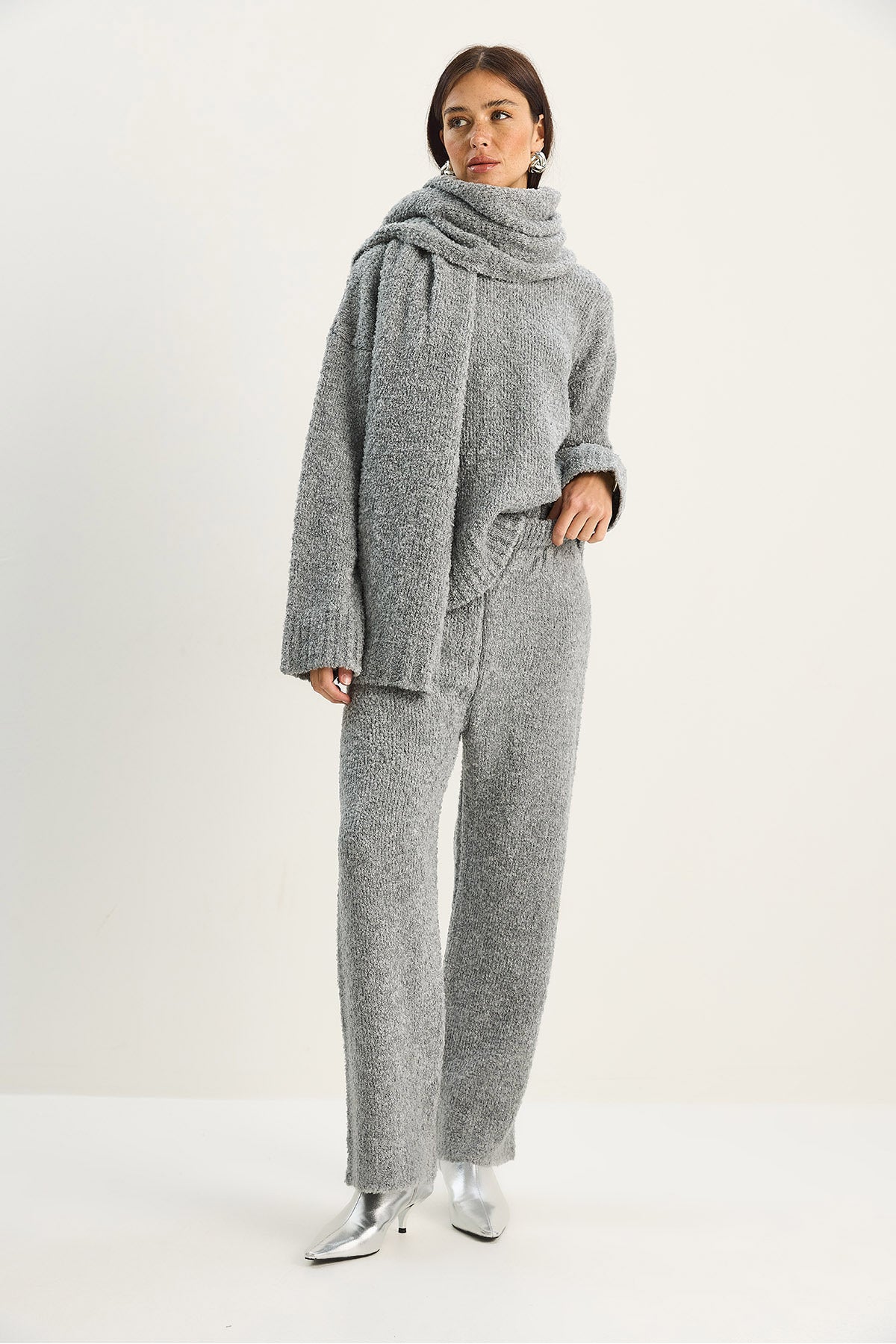 Kadın Yumuşak Dokulu Rahat Kesim Atkılı Triko Takım 2480 60283755