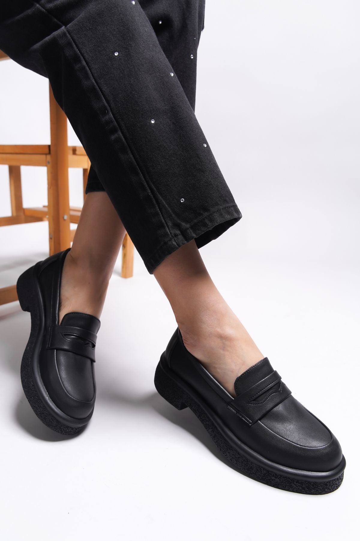 Ashlalona Woman Loafer 00121201 Μαύρο δέρμα