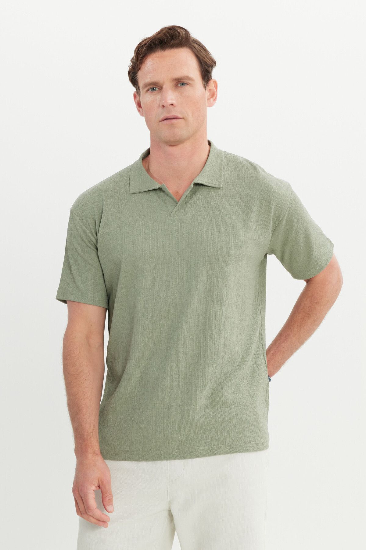 Men's Water Green Relax Fit Casual Cut Polo Yaka T -shirt