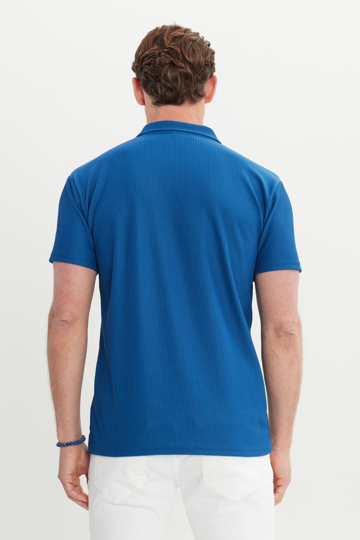 Men's indigo relax fit comfortable cut Polo Yaka Flexible T -shirt