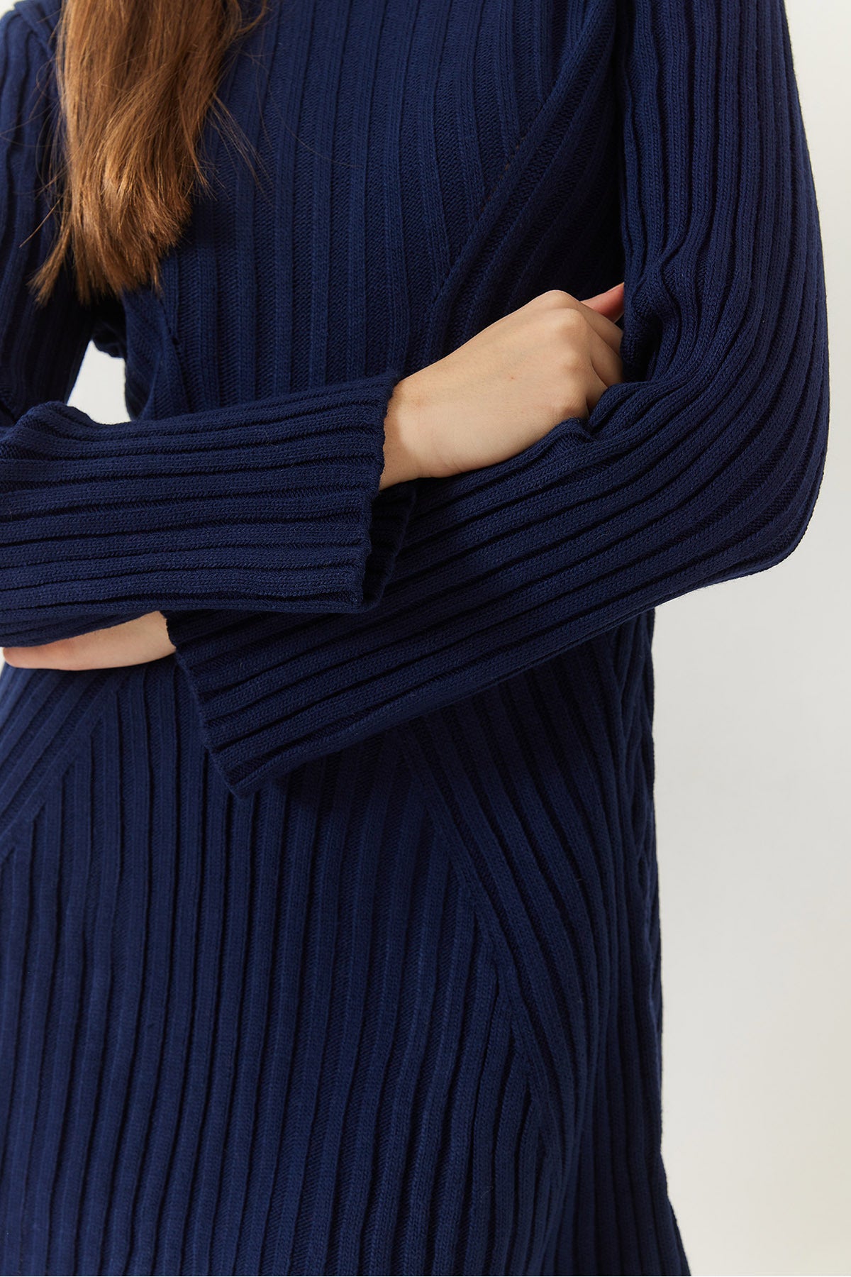 Women's Crew Neck Ribbed Knitwear Dress 20234281