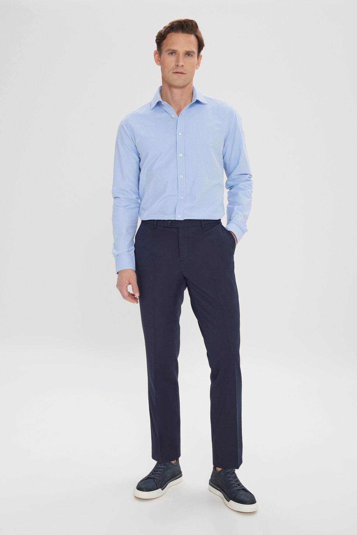 Men's Navy Blue Regular Fit Normal Cutting Side Pocket Flexible Classic Pants