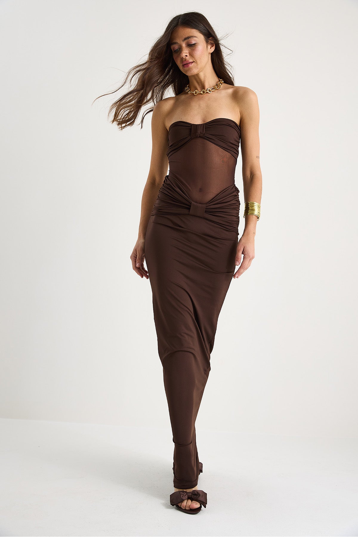 Women's Strapless Tulle Detailed Saran Sandy Fish Dress 2502 60283330