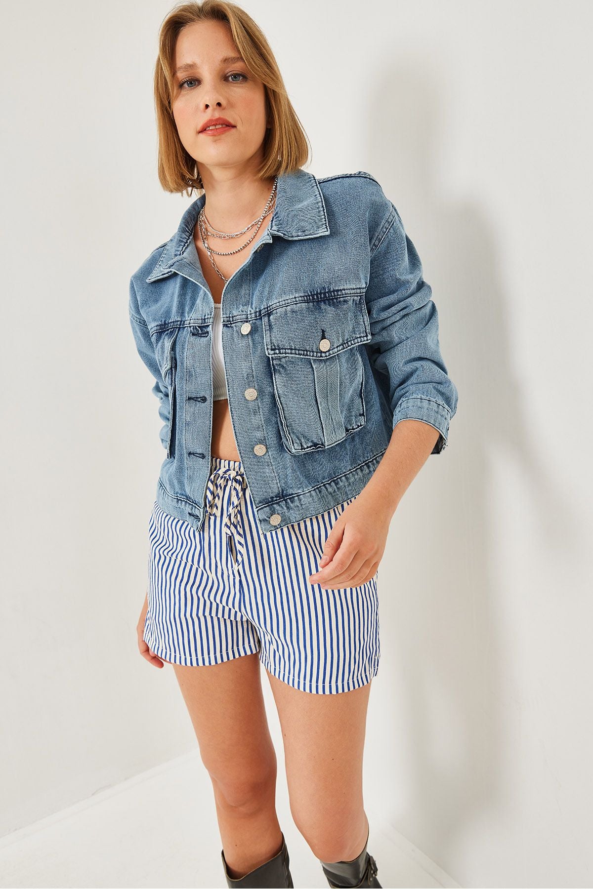 WOMEN'S BALL POCKET DETAIL CROP denim jacket 2434 60351119