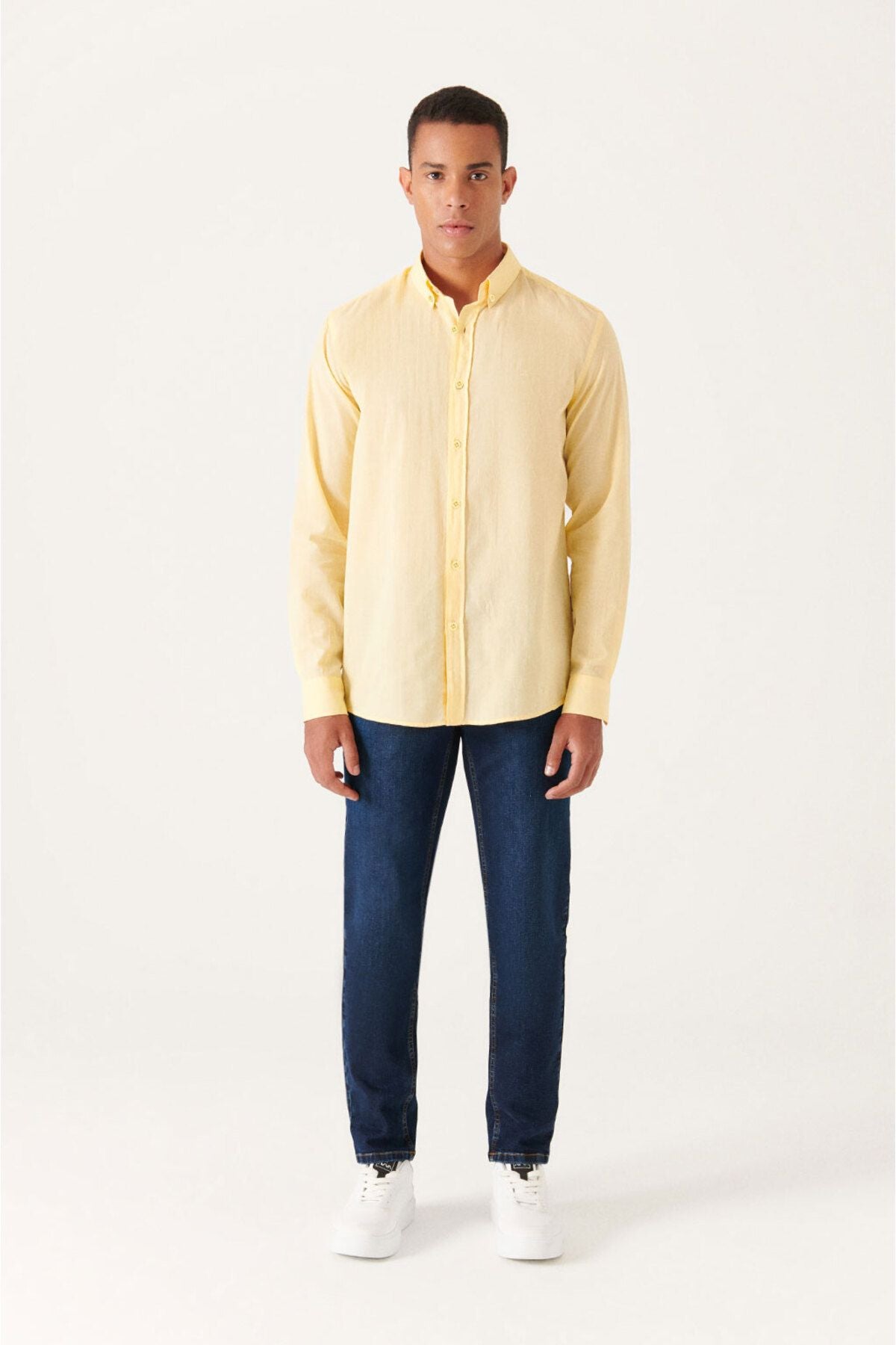 Men's Yellow 100 %Cotton Flinter Soft key buttoned collar shirt E002206