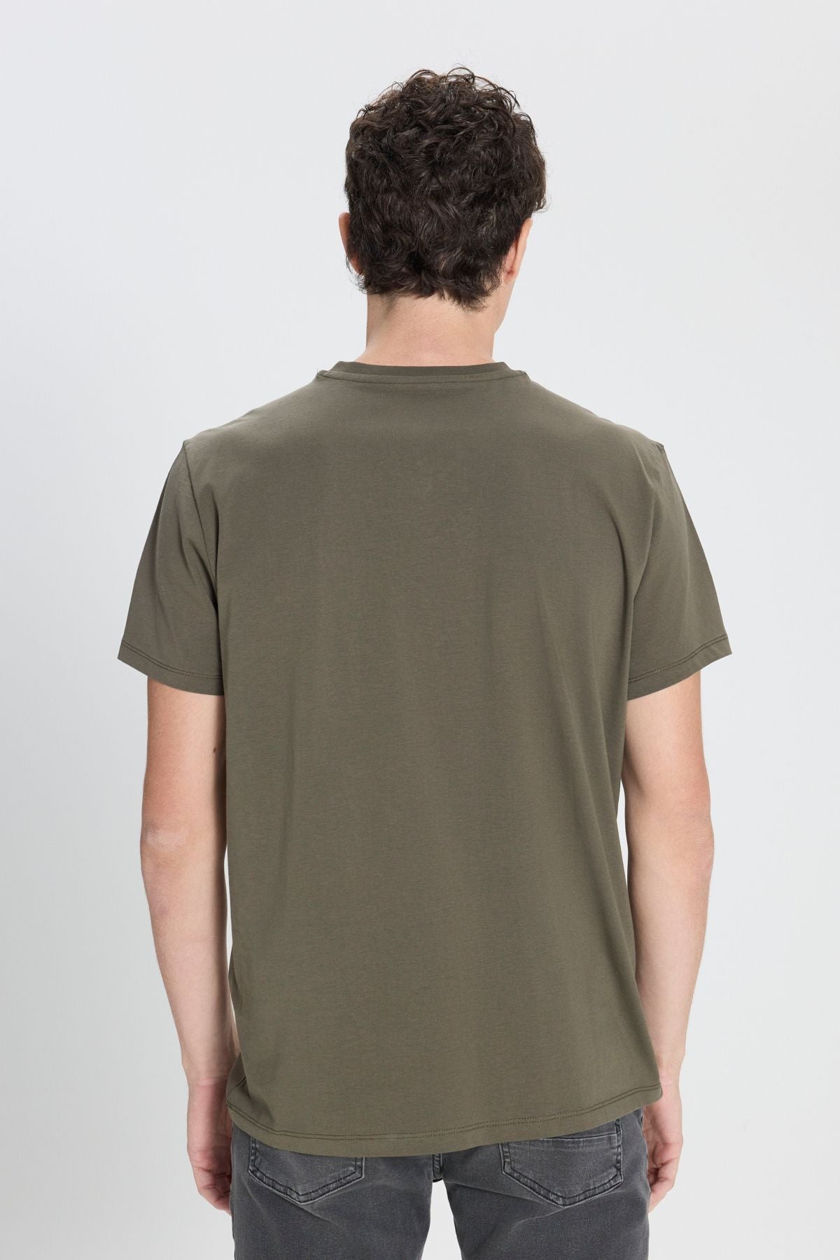 Male 100 %Cotton V -Neck Khaki Khaki Slim Fit Narrow Cut T -shirt