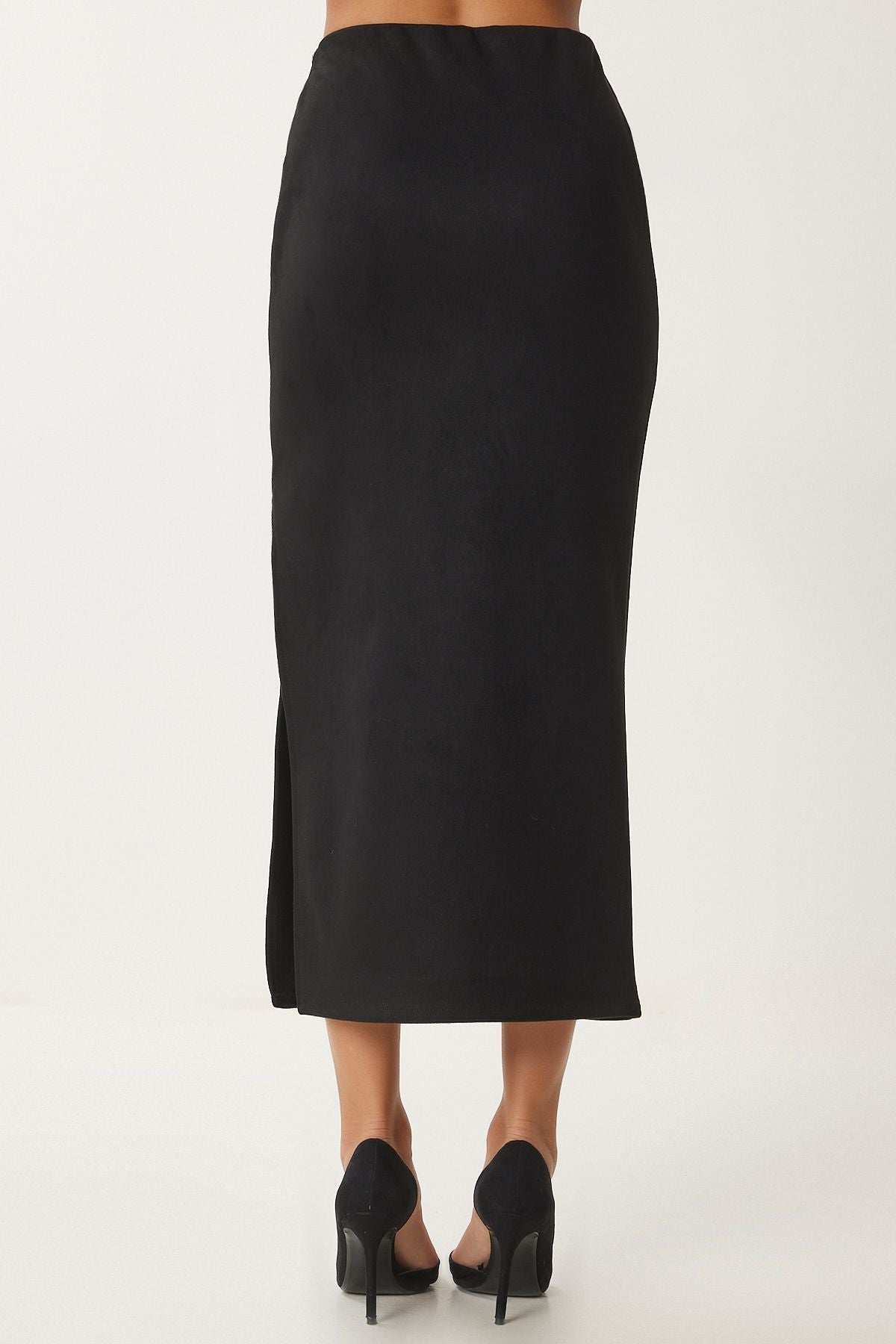 Women's black slit long suede skirt MC00292