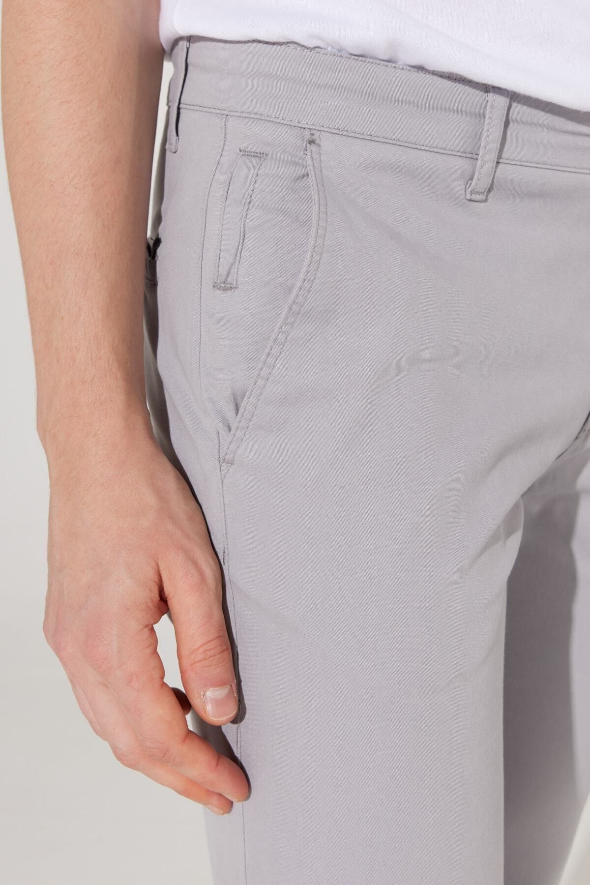 Men's gray slim fit narrow cut cotton flexible comfortable chino pants