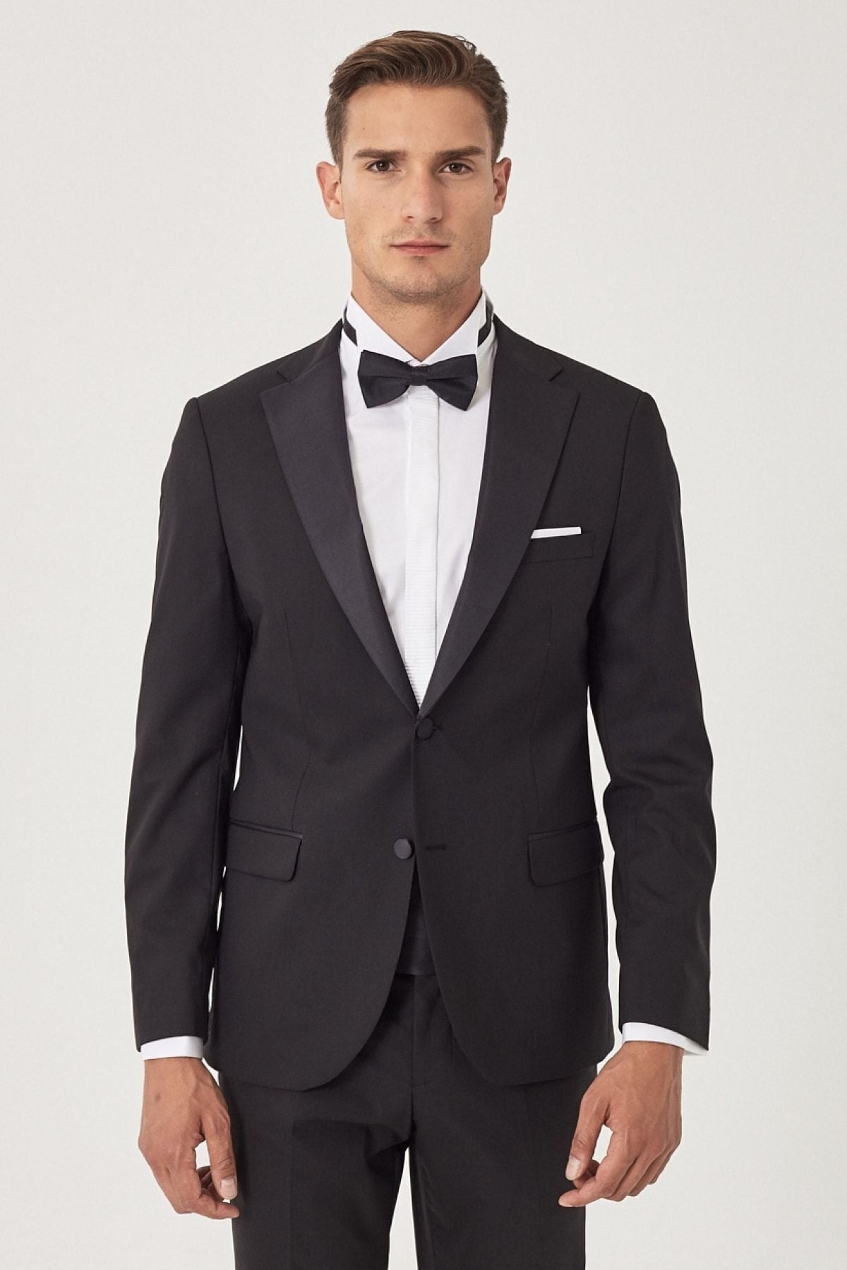 Men's black slim fit narrow cut Mono collar classic tuxedo set