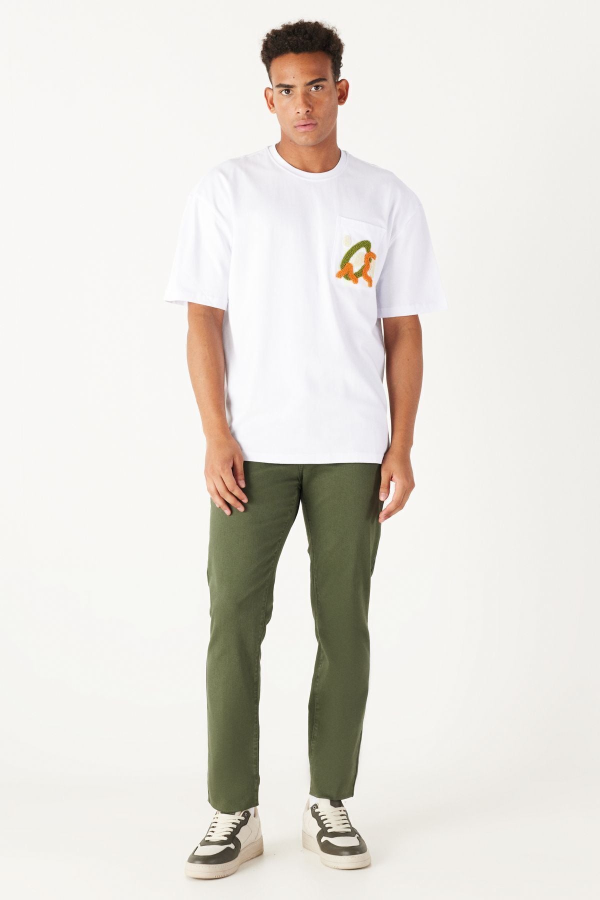 Male khaki 360 degrees yawning in all directions comfortable slim fit narrow cut pants