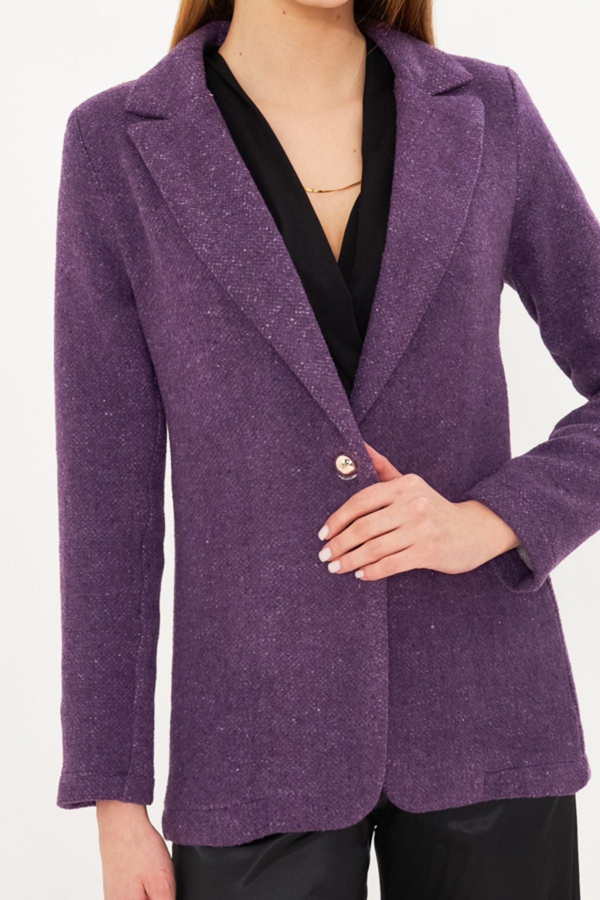 Woman purple single button stamp jacket ARM-25K001082
