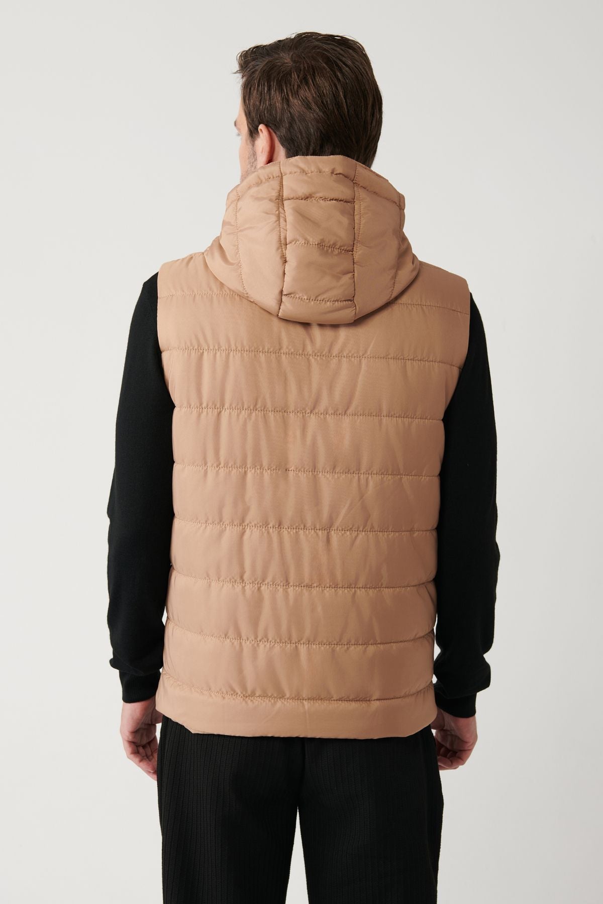 Men's Beige Hooded Fibrous Vest A32Y6511