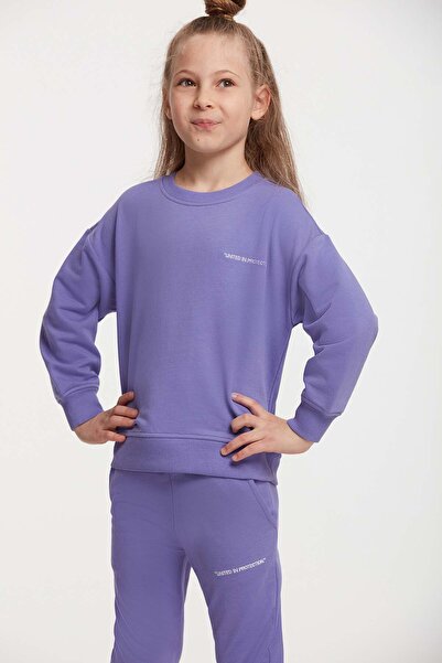 Jabor Girl's Embroidered Crew Neck Comfort Purple Tracksuit Set