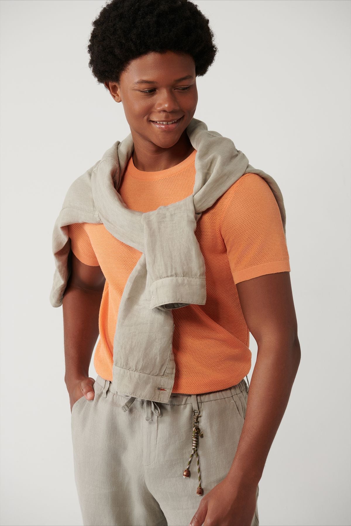 Men's Orange Modal Bicycle Collar Capulus Ribanian knitwear T-shirt B005010