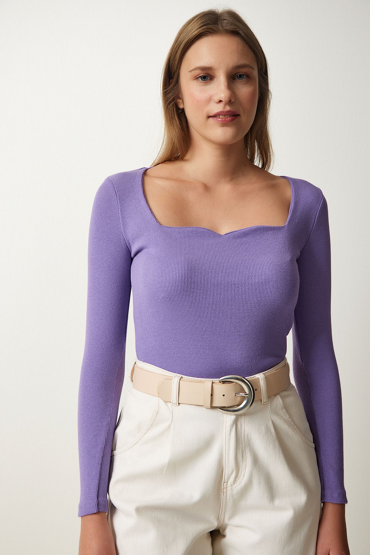 Women's Lilac Heart Collar Vumor Knitting Blux GT00100