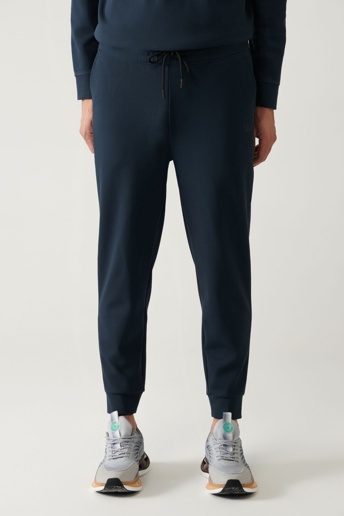 Men's navy blue interlok waist laced cotton tracksuits six A41y3408
