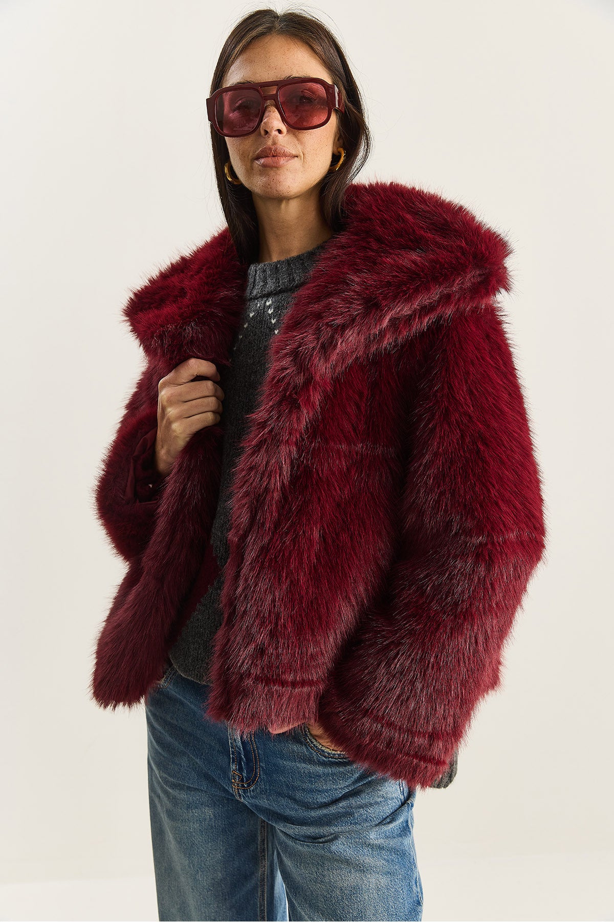 Women's Collared Lined Premium Fur Coat MBMS037 60501037
