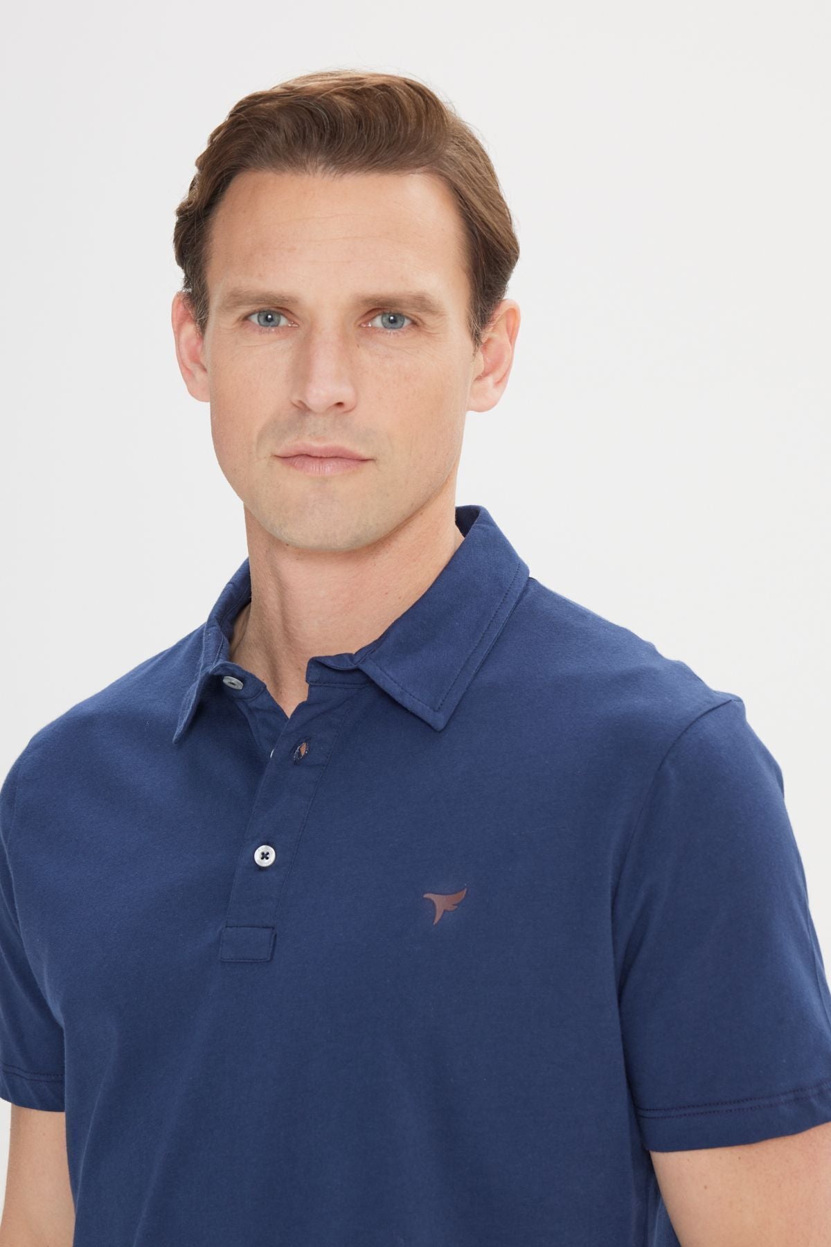 Men's Dark Navy Blue Standard Fit Normal Cutting 100 %Cotton Logo Detailed Polo Yaka T -shirt