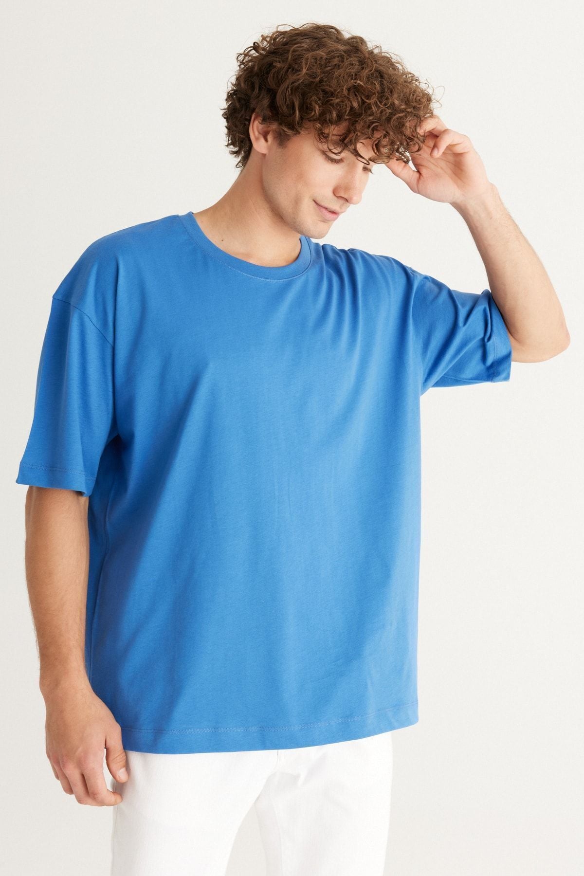 Men's Indigo Oversize Plenty Cut Bike Neck 100 %Cotton T -shirt