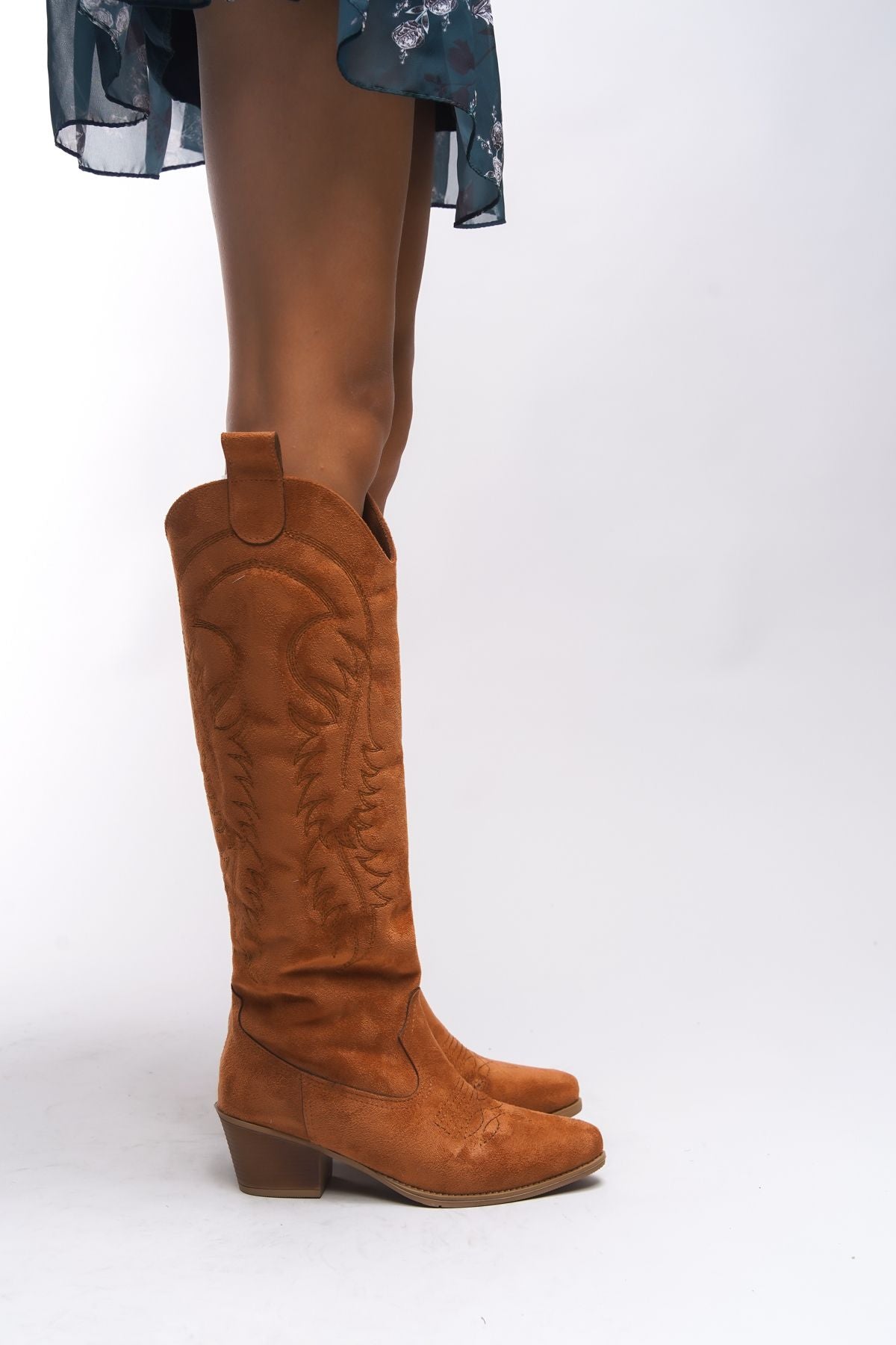 Zreidira Woman Embroidery Western Boots 001290 Taba Suede