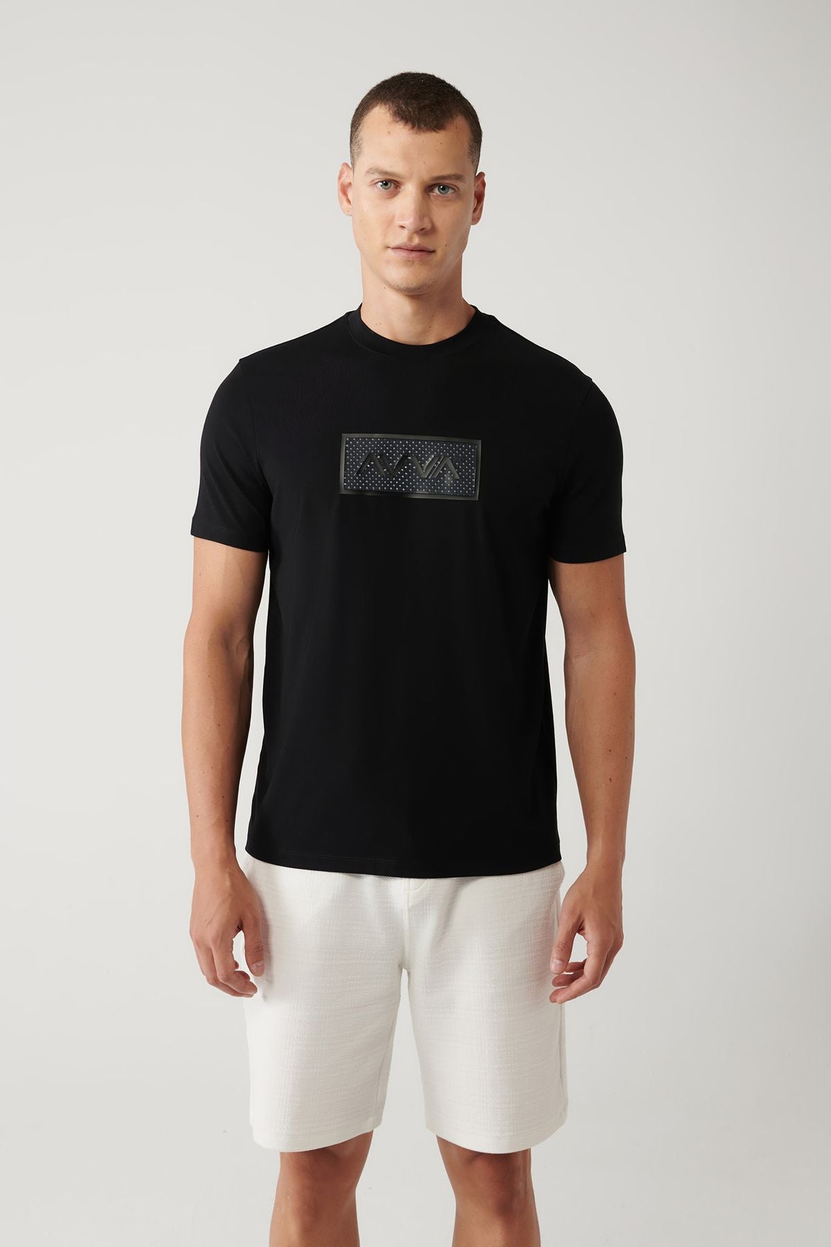 Men's black bike collar printed soft touch t-shirt A41y1180