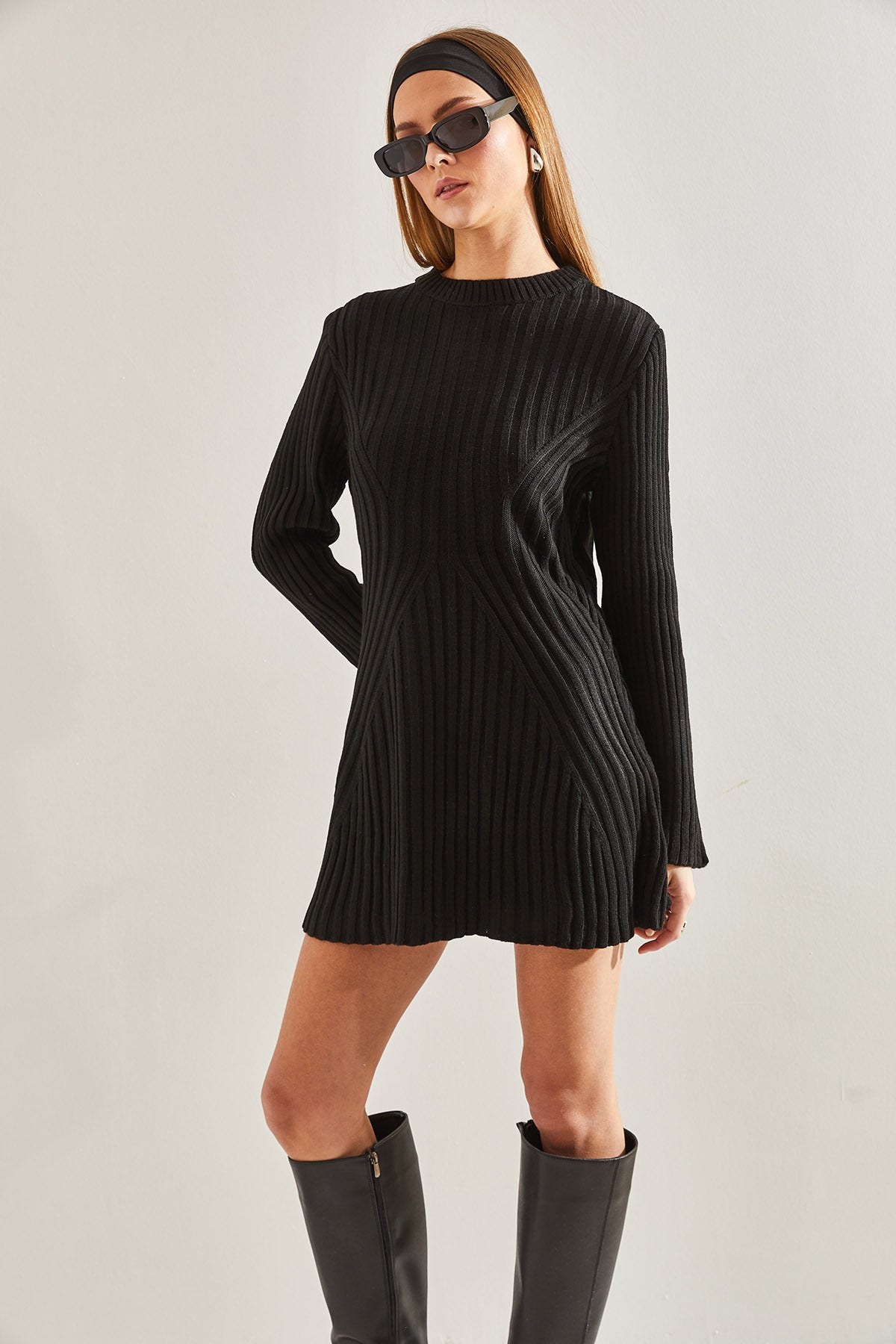 Women's Crew Neck Ribbed Mini Knitwear Dress 85001022