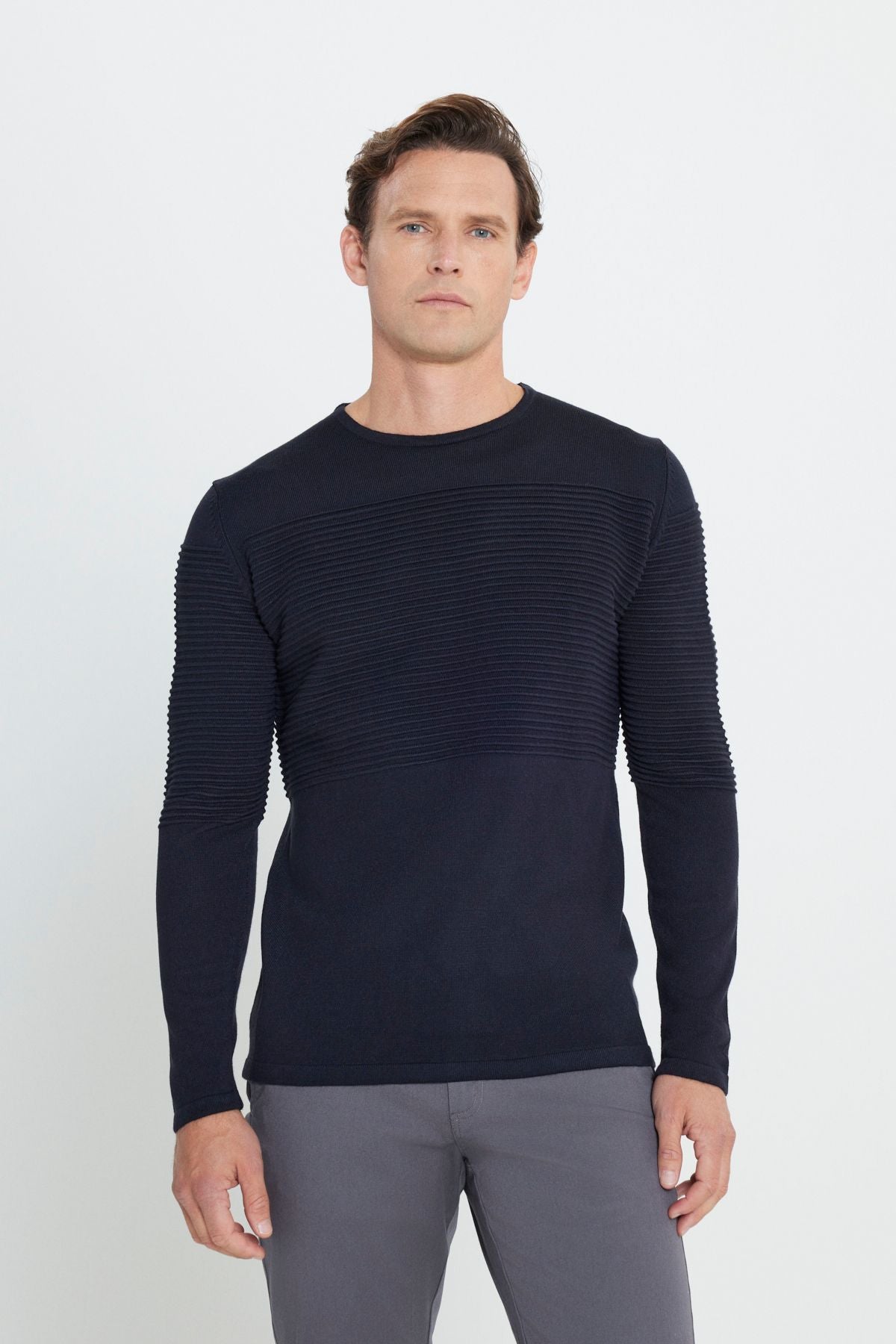 Men's Navy Blue Standard Fit Normal Cutting Normal Class