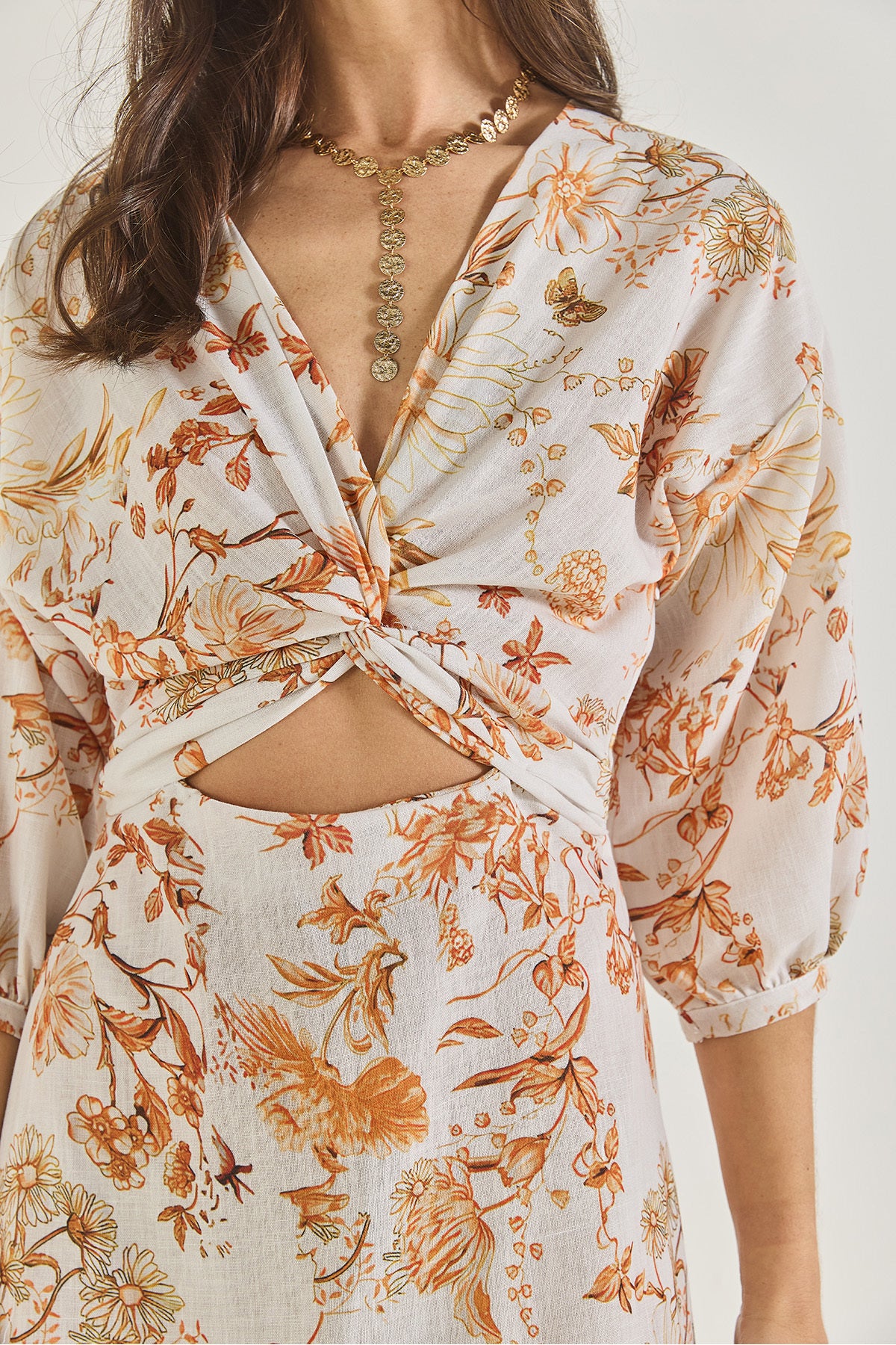 Women's Window Detailed Patterned Long Linen Dress 3025 60283273