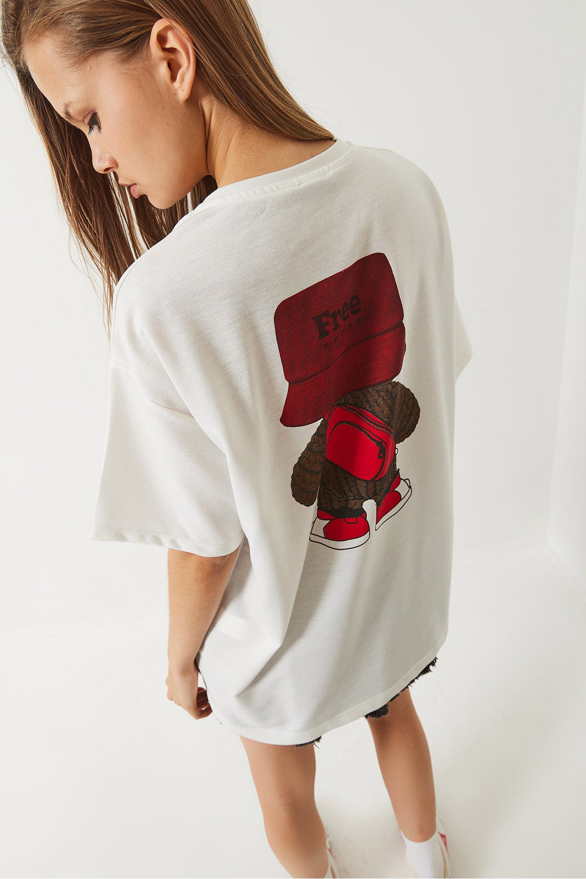 Women's Back Print Detailed Crew Neck Oversize T-Shirt 3085 60283077