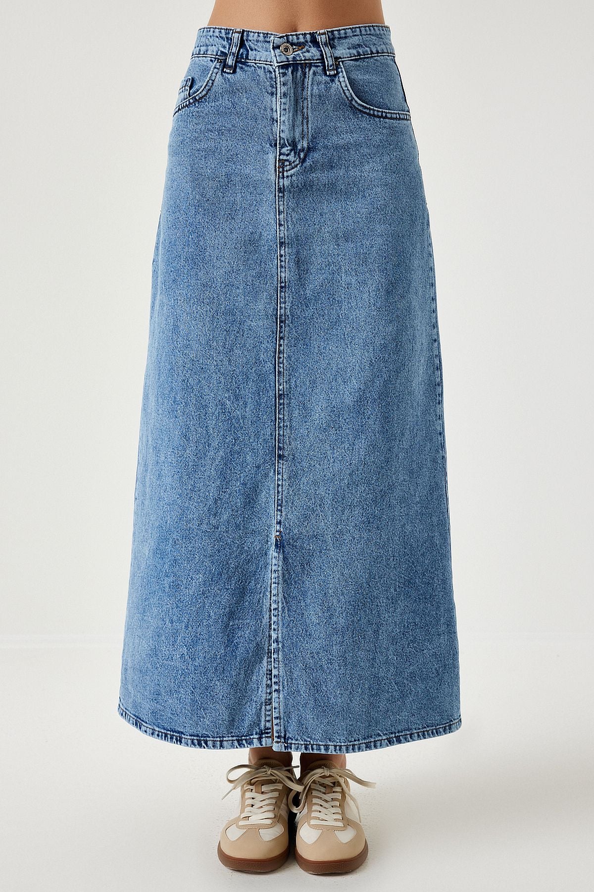 Woman Long Denim skirt with light blue slit RV00163