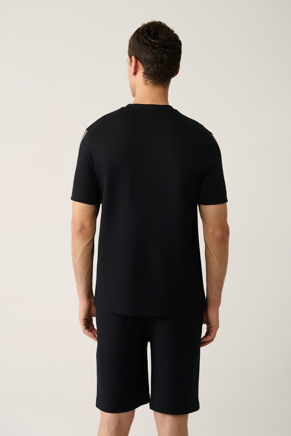 Men's Black Soft Touch Bicycle Collar Printed T-Shirt A41y1327