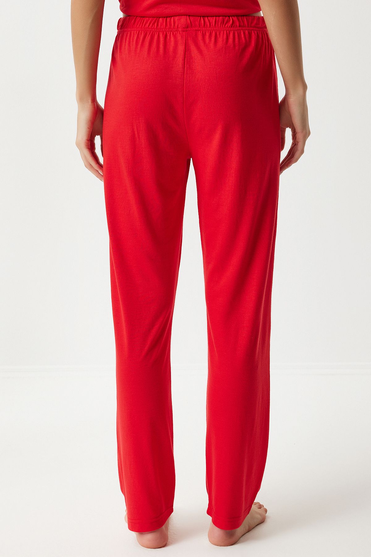 WOMEN'S RED BIE DETAILED SHIRT Pants Pajama Set EC00038